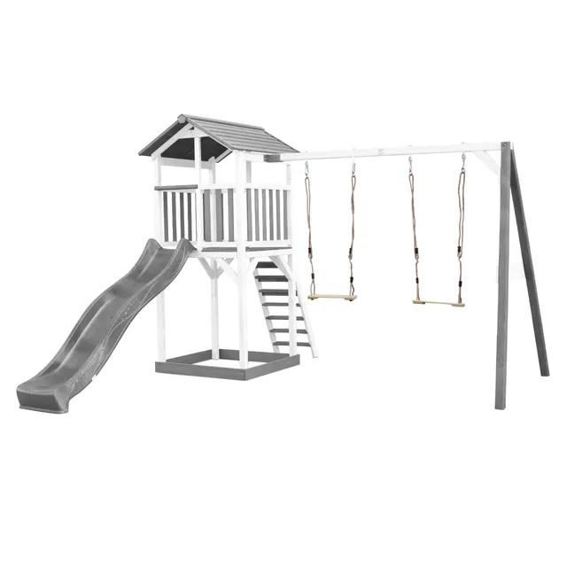 axi-beach-tower-spielturm-holz-mit-rutsche-wei-grau image 1