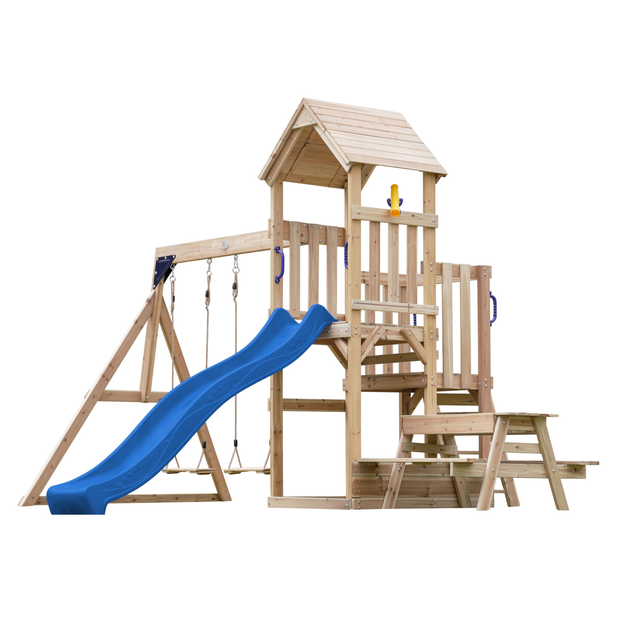 axi-mette-spielturm-holz-blau-mit-picknicktisch-rutsche image 2