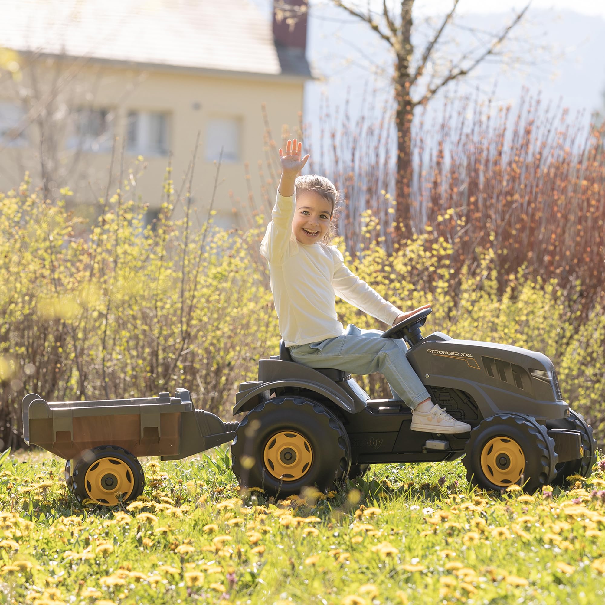 smoby-claas-traktor-stronger-xxl-trettraktor-mit-anh-nger-hupe image 5