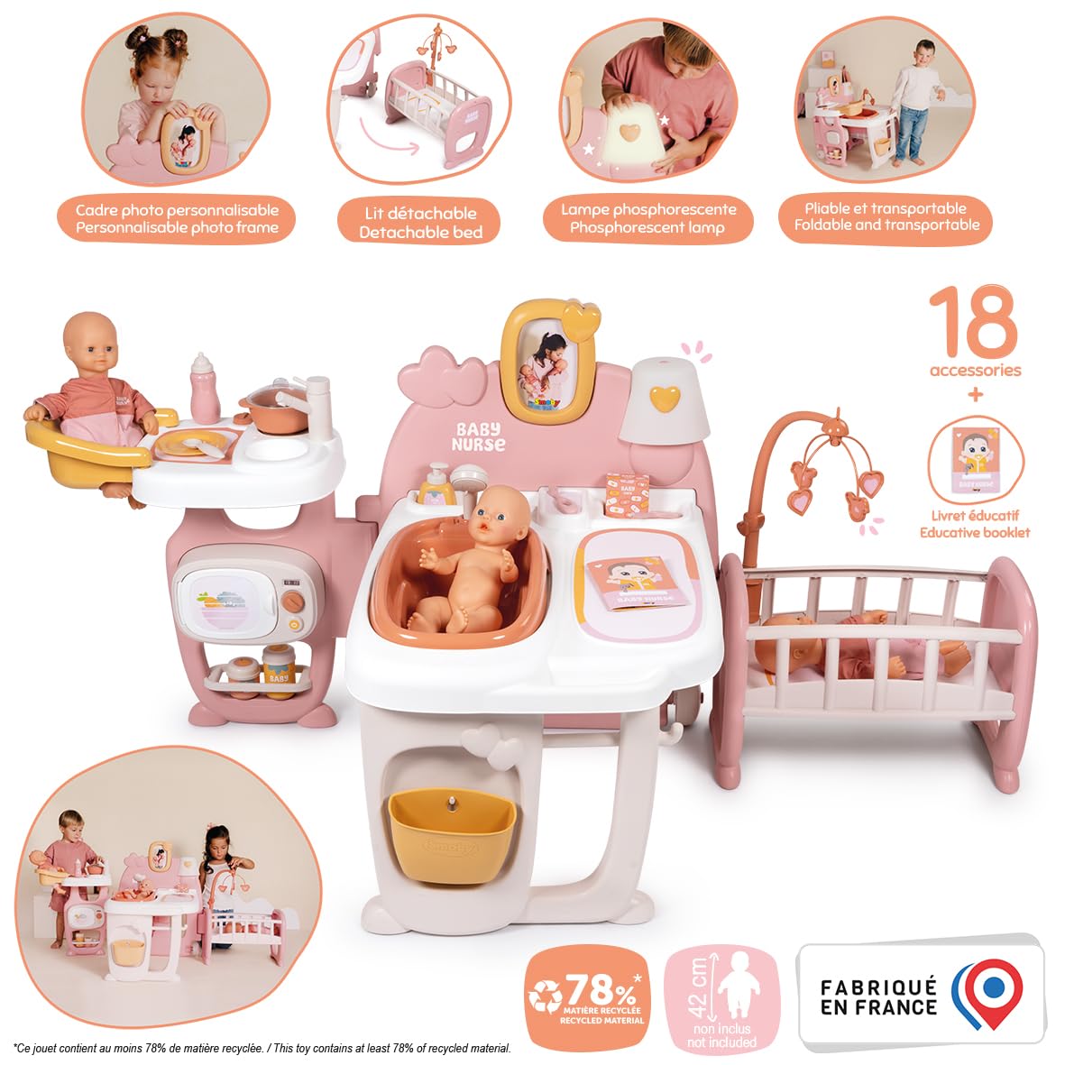 smoby-baby-nurse-puppen-spielcenter-3-in-1-mit-19-teilen image 2
