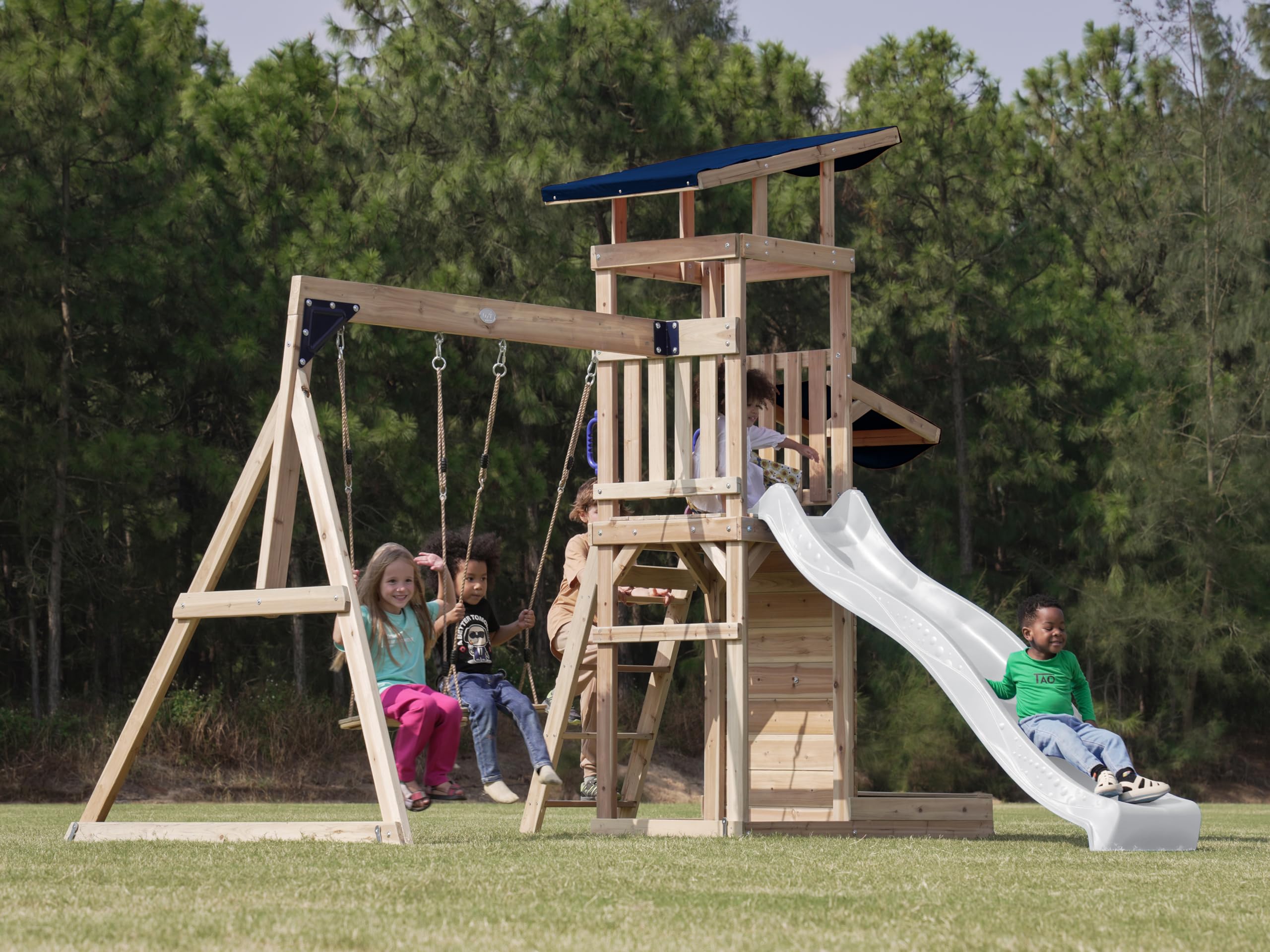 axi-malik-spielturm-holz-wei-mit-rutsche-und-schaukel image 3