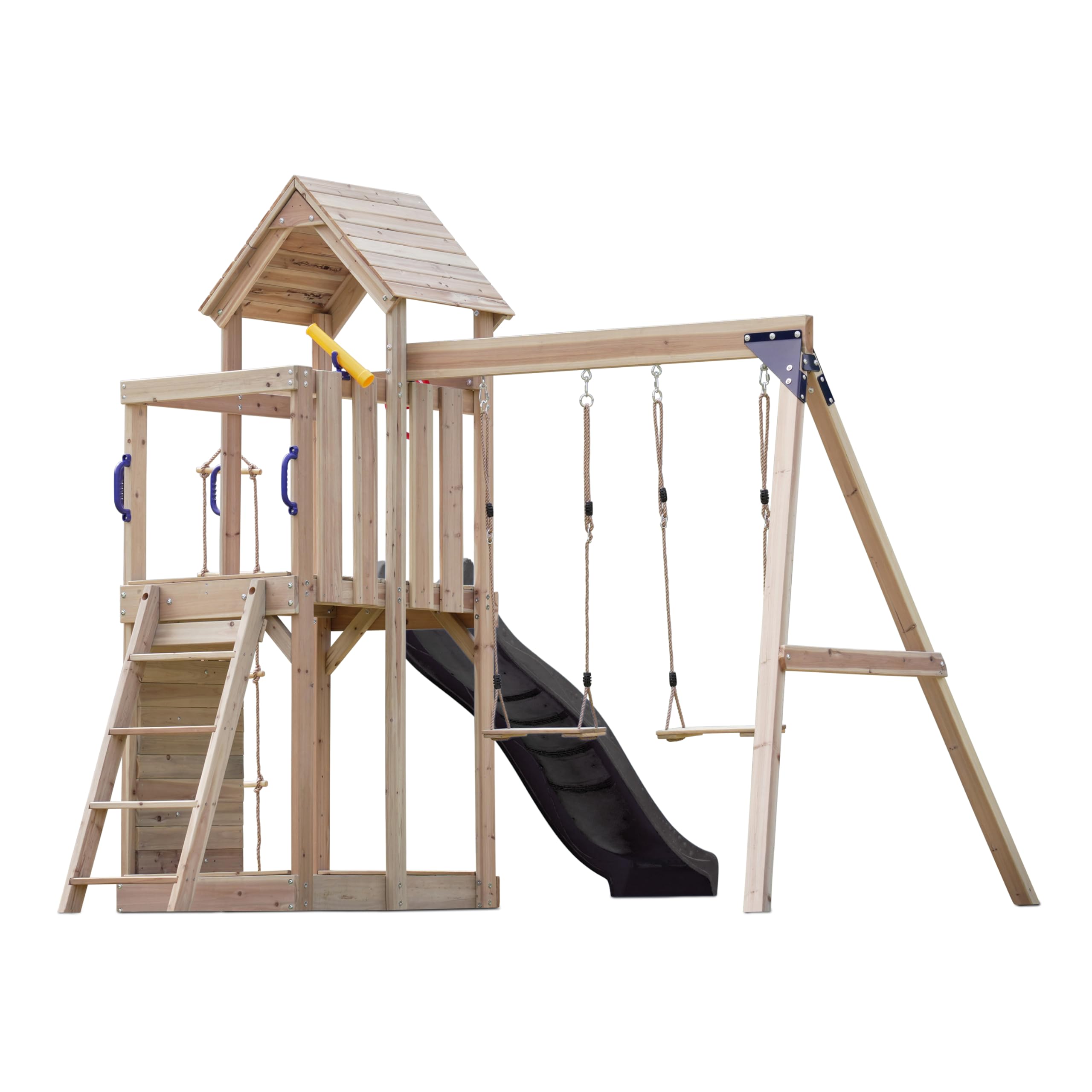 axi-moos-spielturm-holz-graue-rutsche-doppelschaukel-sandkasten image 7