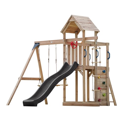 axi-moos-spielturm-holz-graue-rutsche-doppelschaukel-sandkasten image 8