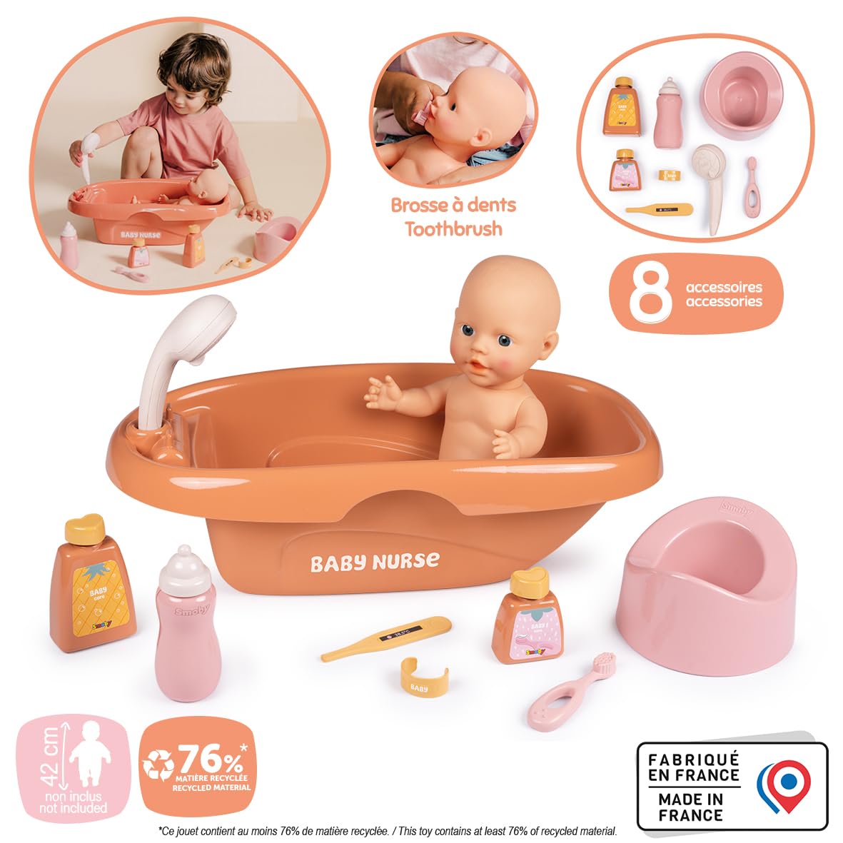 smoby-baby-nurse-puppen-badewanne-set-8-teilig-beige image 2