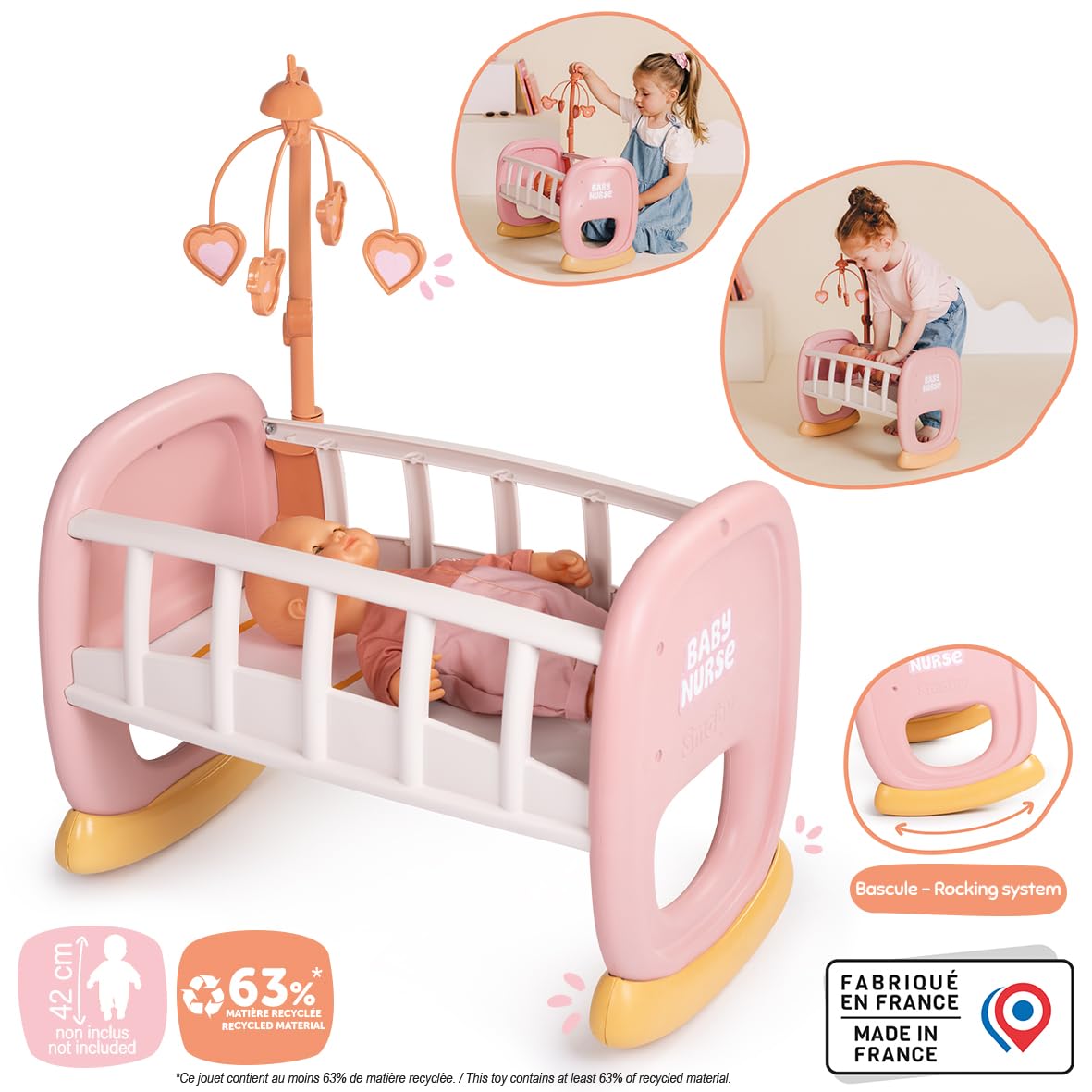 smoby-baby-nurse-puppenwiege-mit-mobile-rosa-bis-42-cm image 2