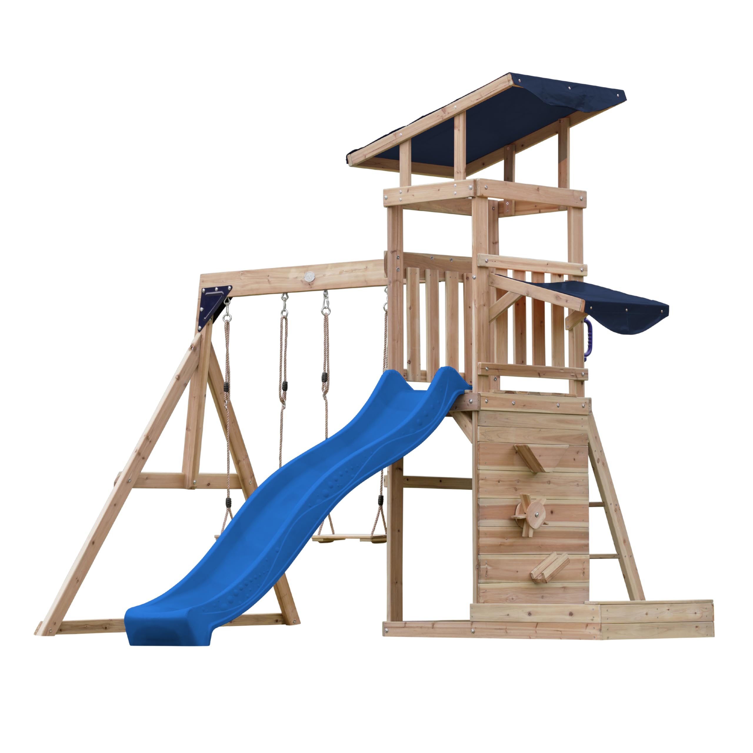 axi-malik-spielturm-holz-blau-mit-rutsche-und-schaukel image 2