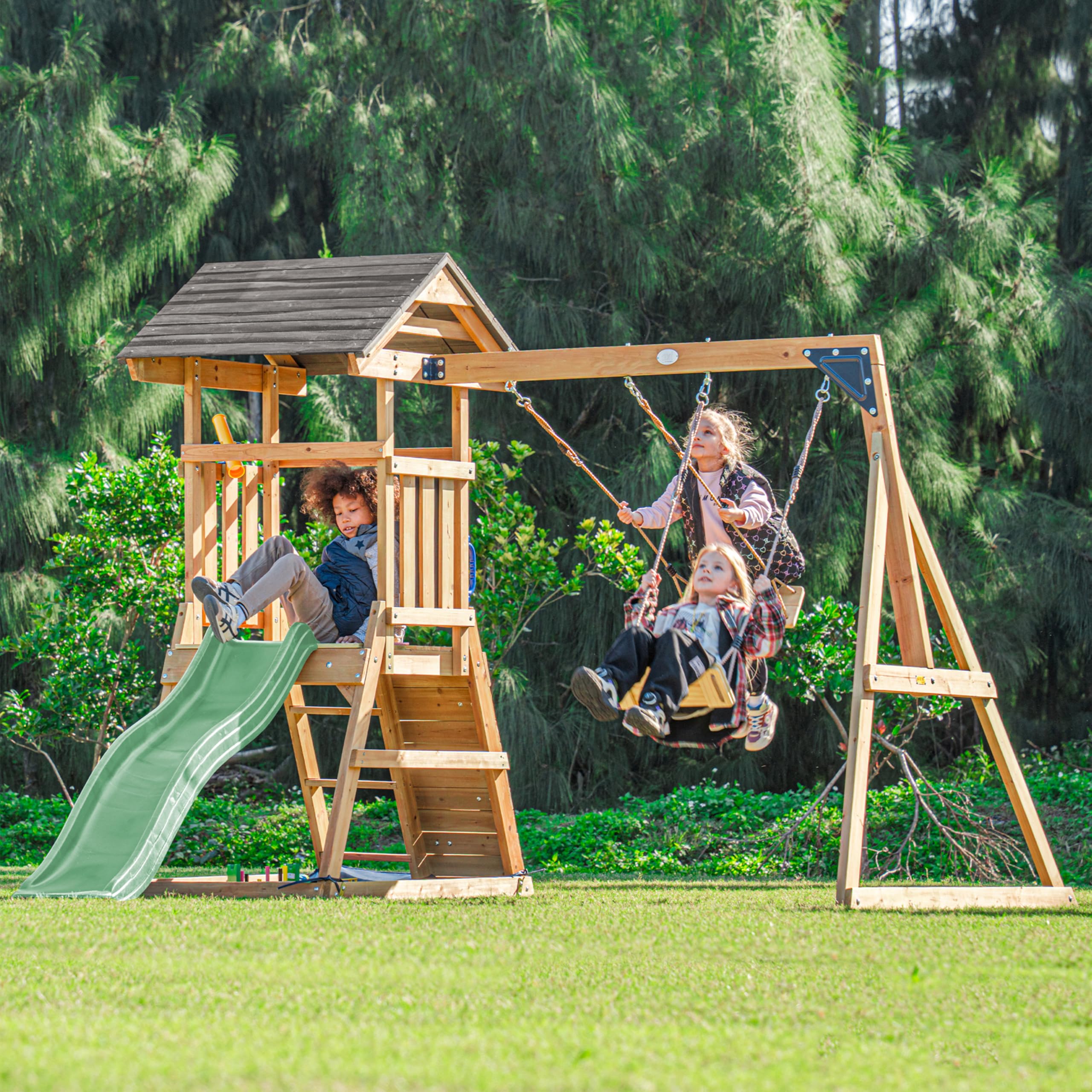 axi-mia-spielturm-holz-pastellgr-n-rutsche-doppelschaukel image 3