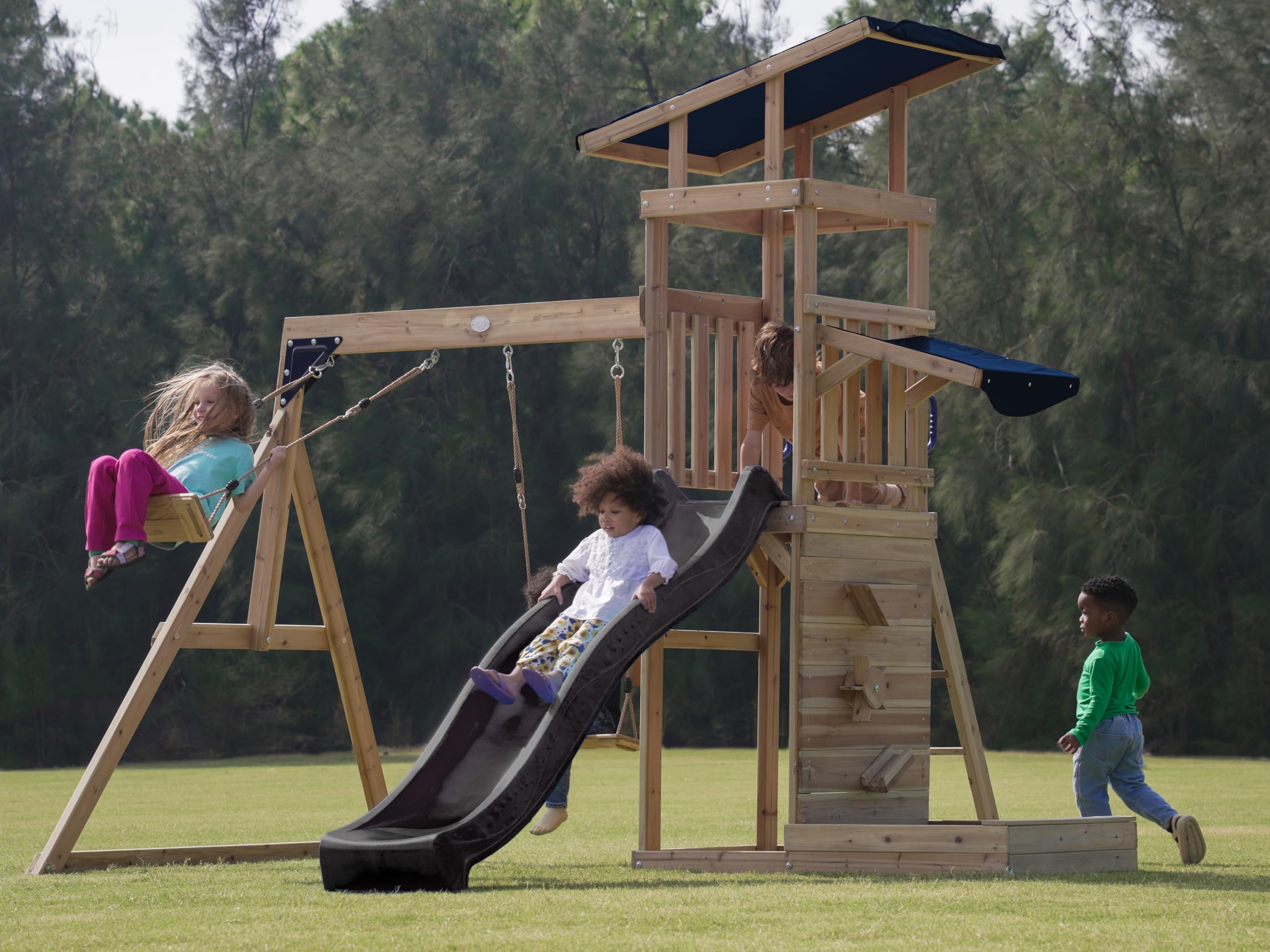 axi-malik-spielturm-holz-grau-mit-rutsche-und-schaukel image 4