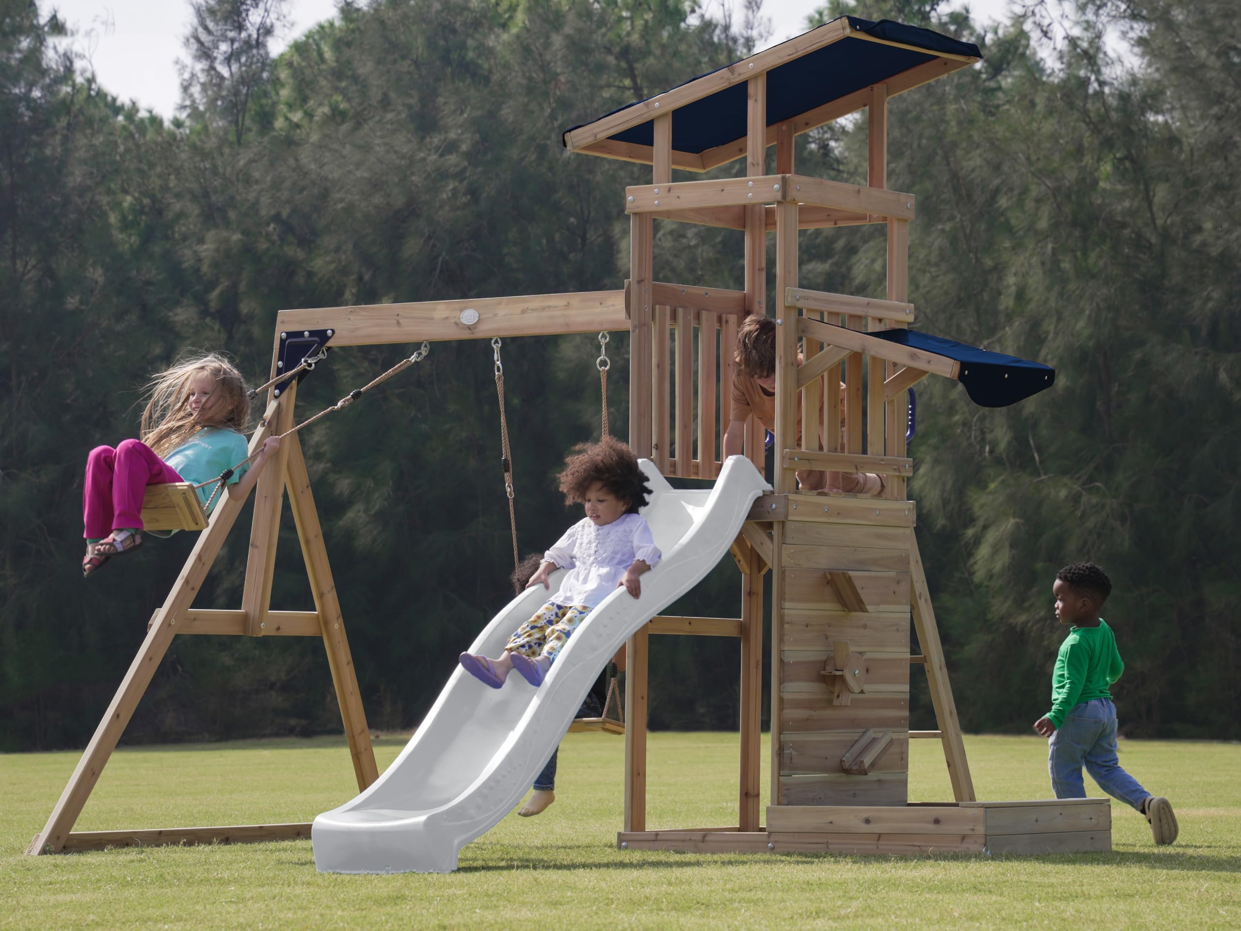 axi-malik-spielturm-holz-wei-mit-rutsche-und-schaukel image 4