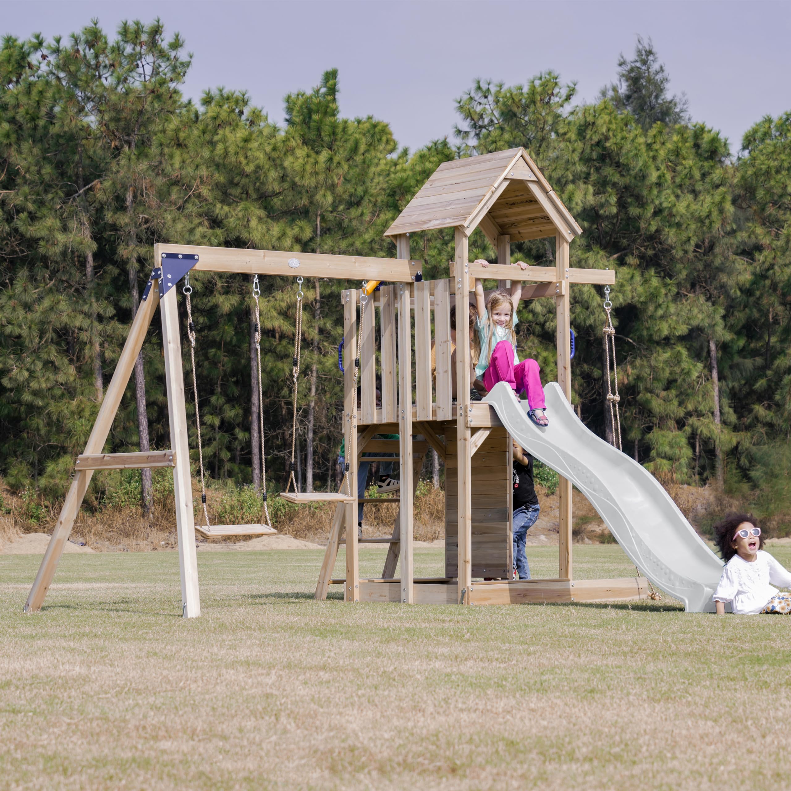 axi-moos-spielturm-holz-wei-mit-rutsche-schaukel image 4