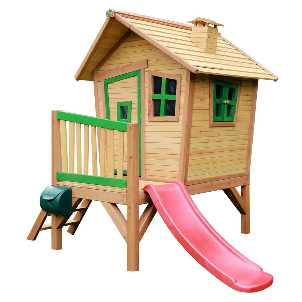 axi-robin-spielhaus-holz-rote-rutsche-stelzenhaus-braun-gr-n image 1