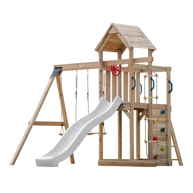 axi-moos-spielturm-holz-wei-mit-rutsche-schaukel image 1