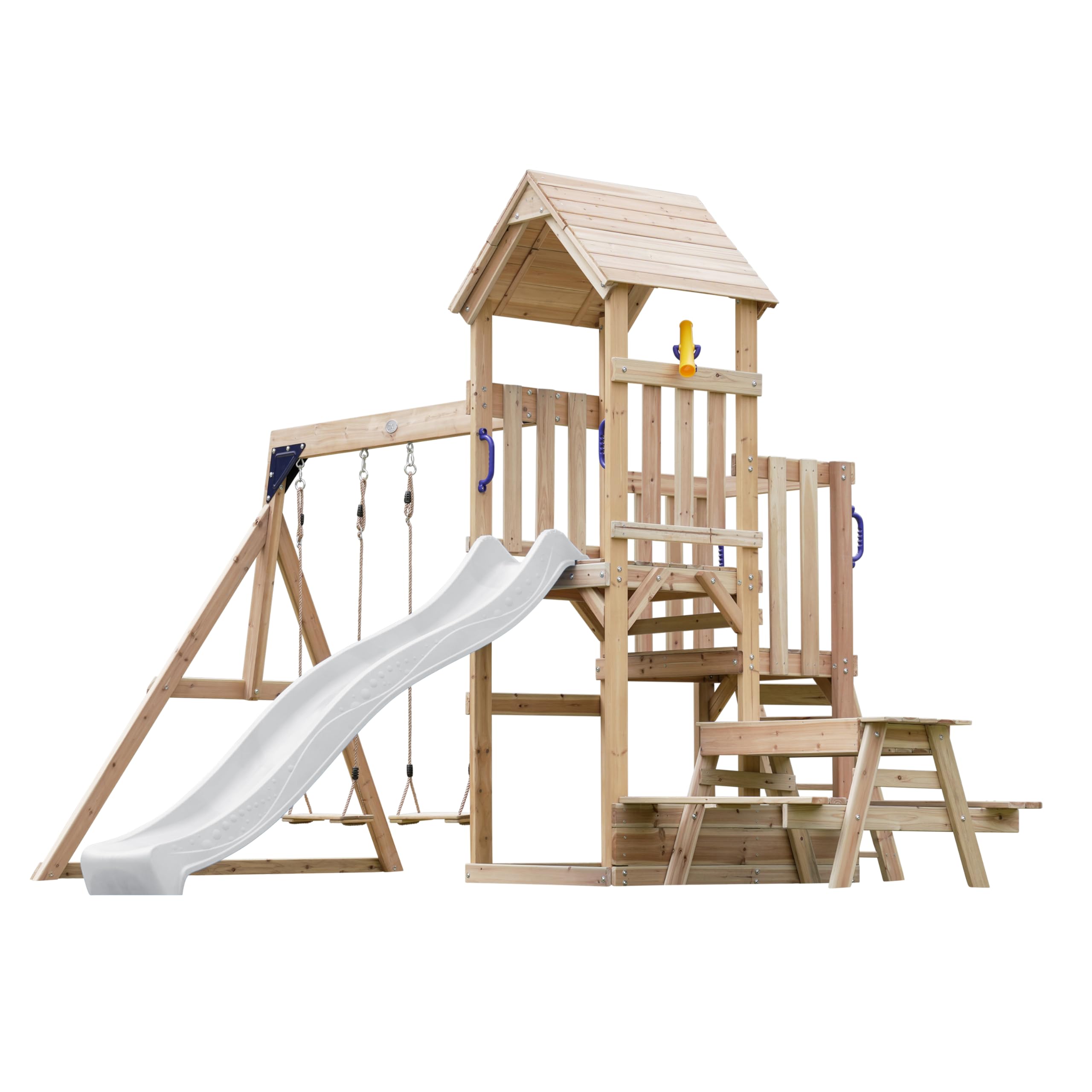 axi-mette-spielturm-holz-wei-mit-picknicktisch-rutsche image 2