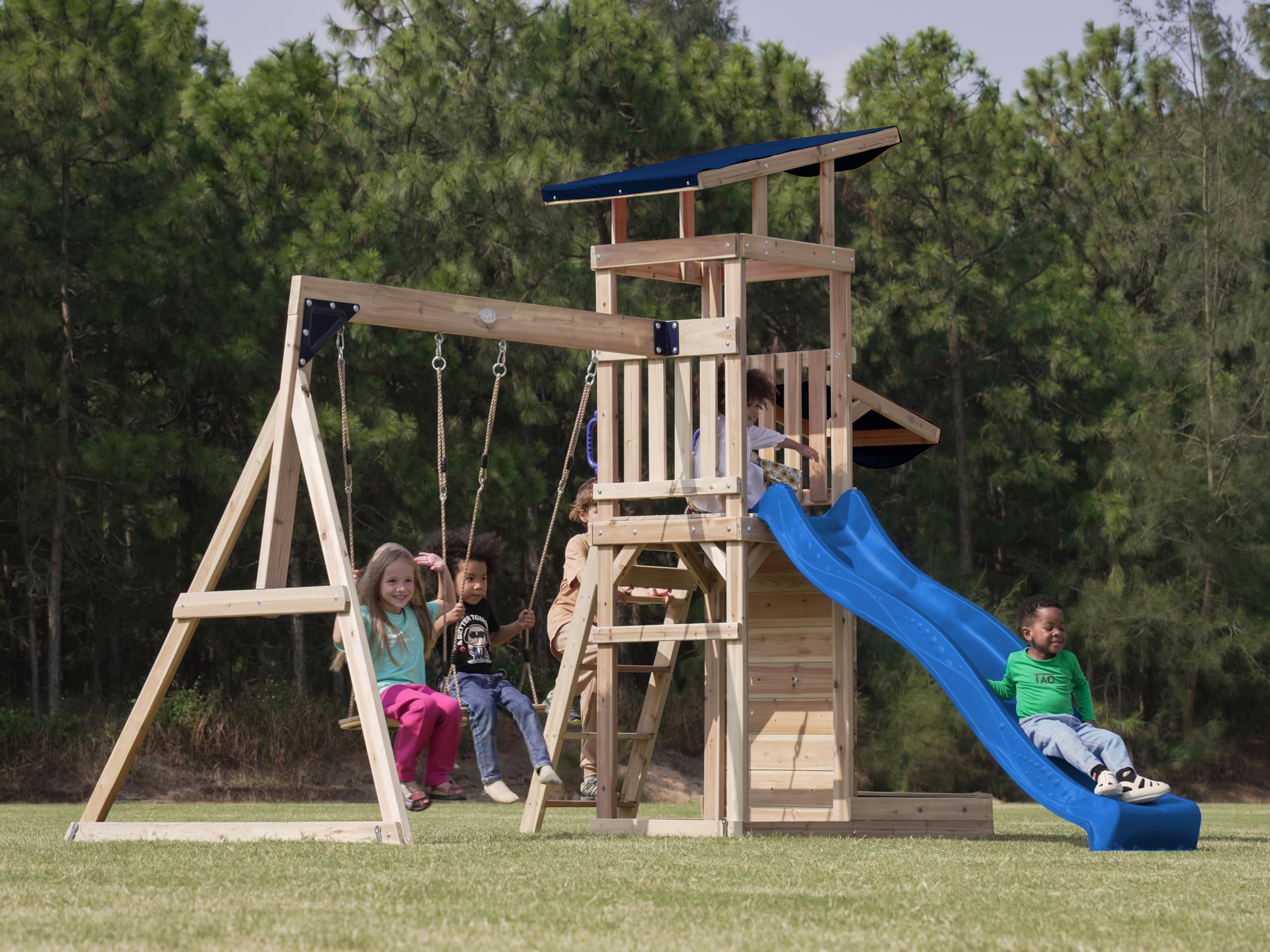 axi-malik-spielturm-holz-blau-mit-rutsche-und-schaukel image 3