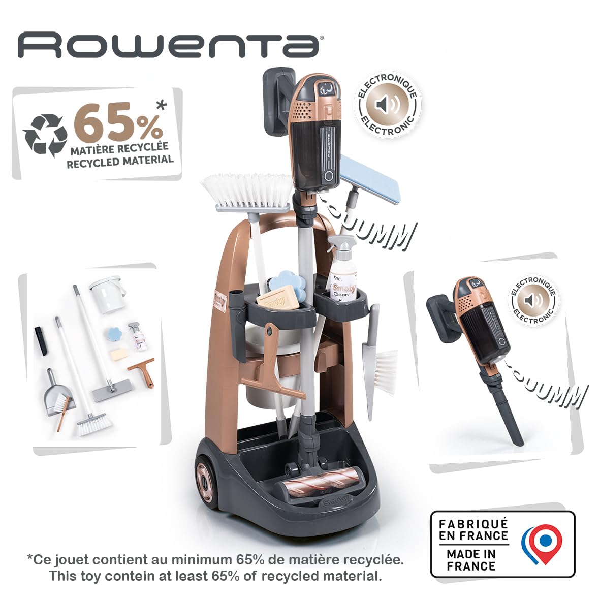smoby-rowenta-reinigungstrolley-staubsauger-spielset-mit-sound image 2