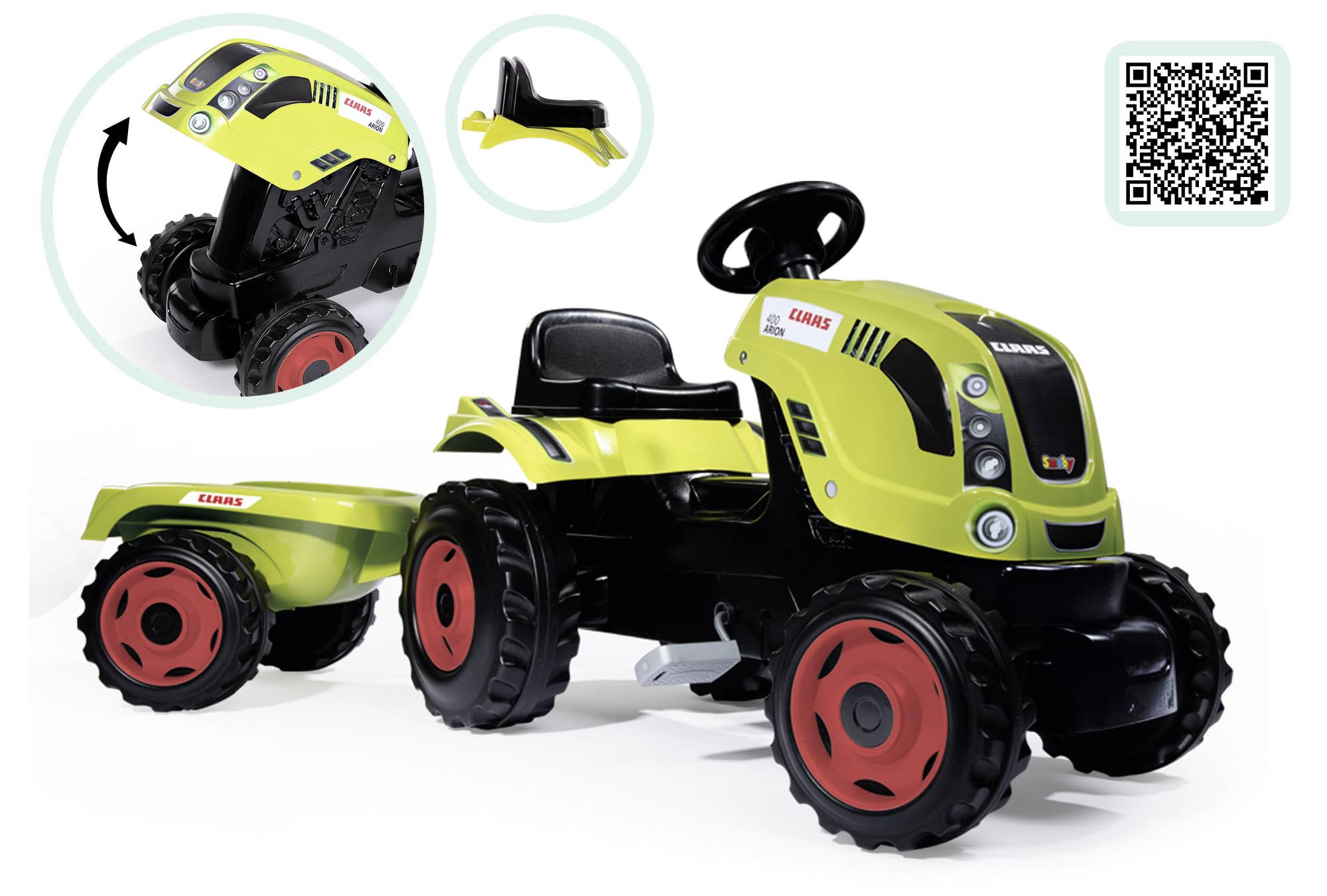 smoby-claas-arion-400-trettraktor-xl-gr-n-mit-anh-nger image 3
