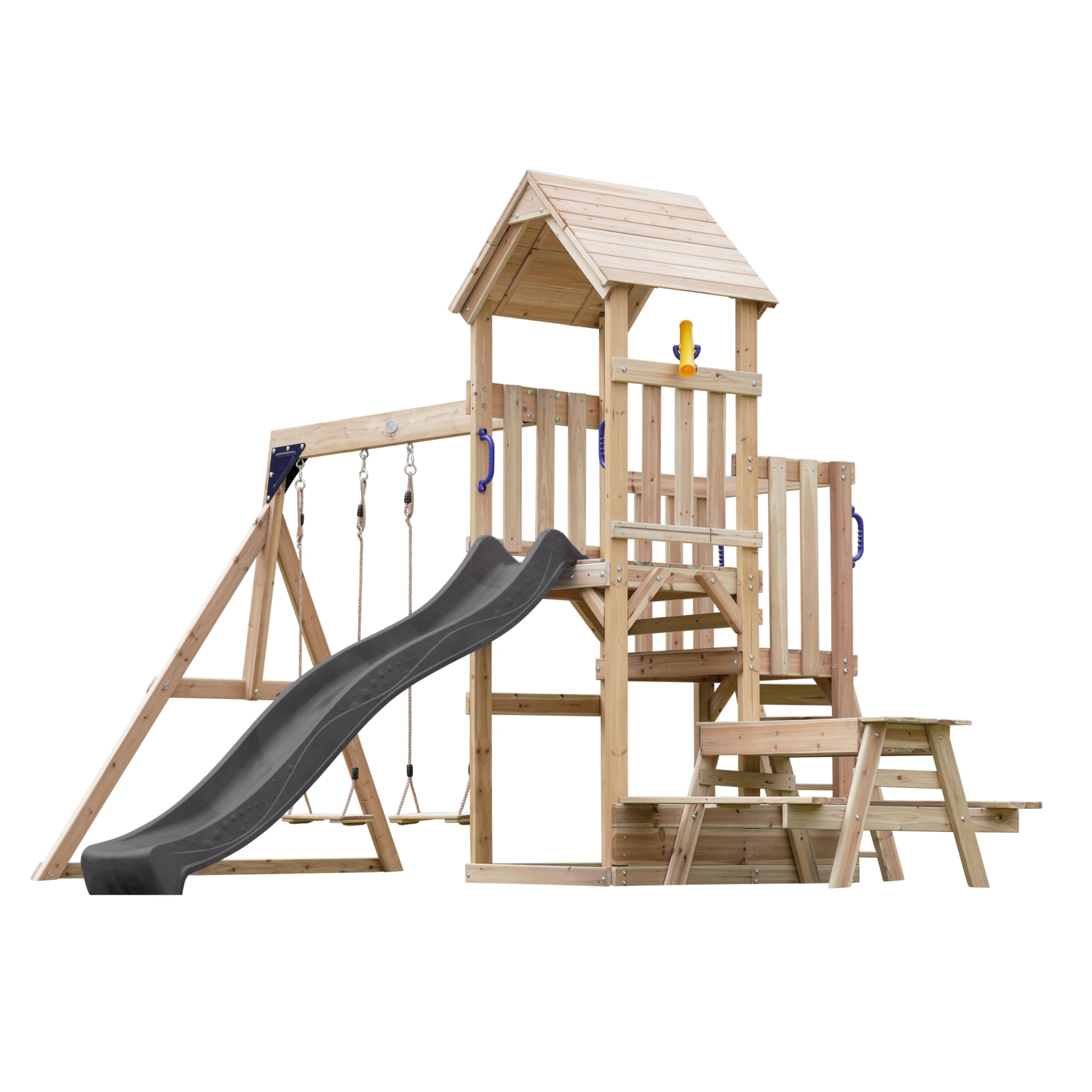 axi-mette-spielturm-holz-grau-mit-picknicktisch-rutsche image 2