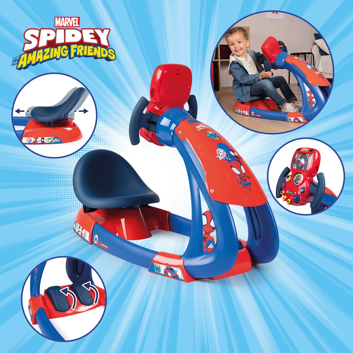 smoby-spidey-v8-driver-fahrsimulator-lenkrad-sound-licht image 2