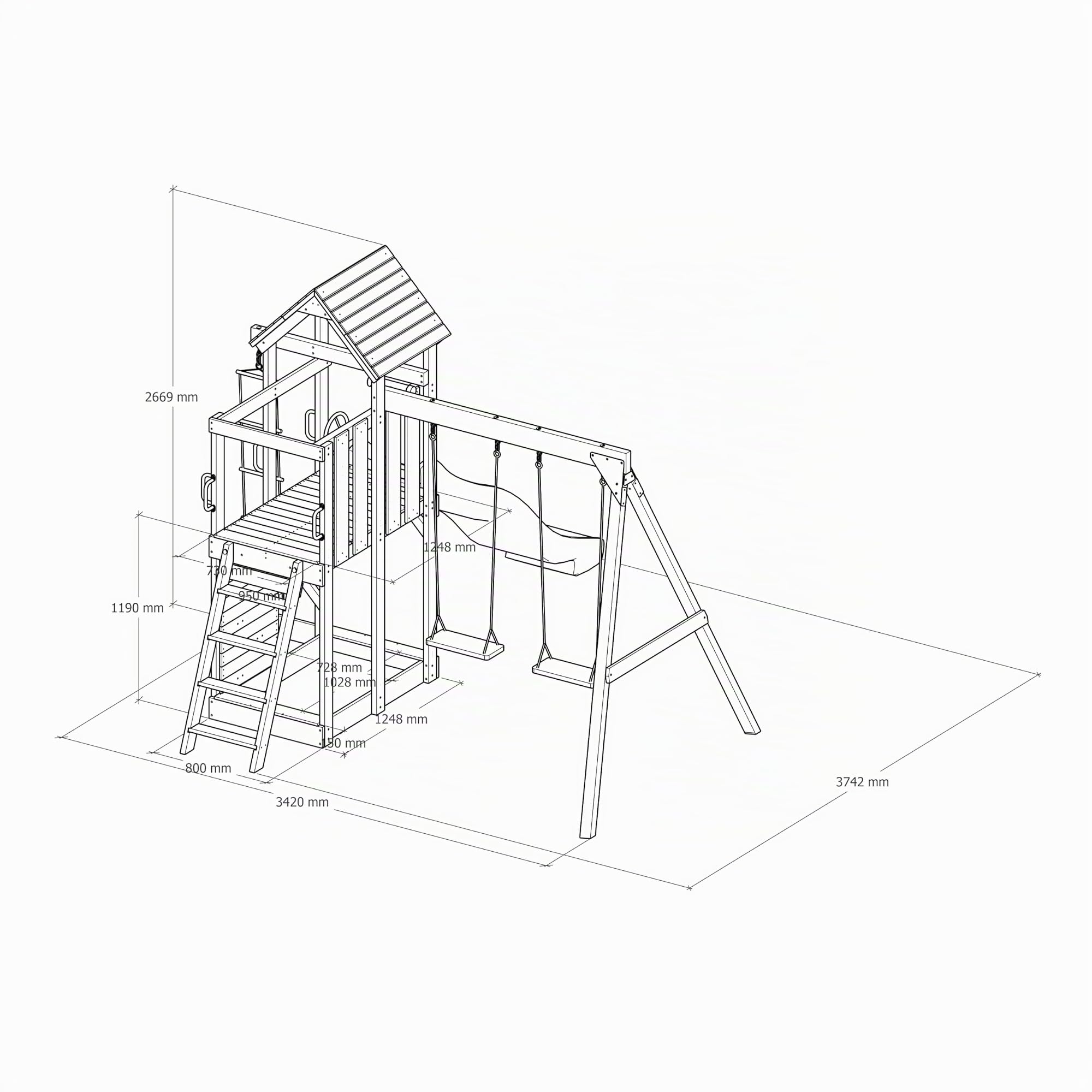 axi-moos-spielturm-holz-graue-rutsche-doppelschaukel-sandkasten image 5