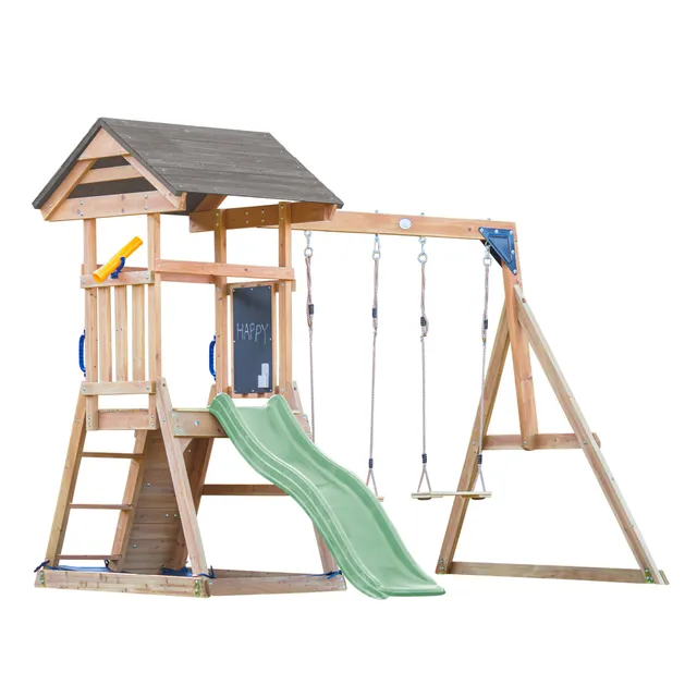 axi-mia-spielturm-holz-pastellgr-n-rutsche-doppelschaukel image 1