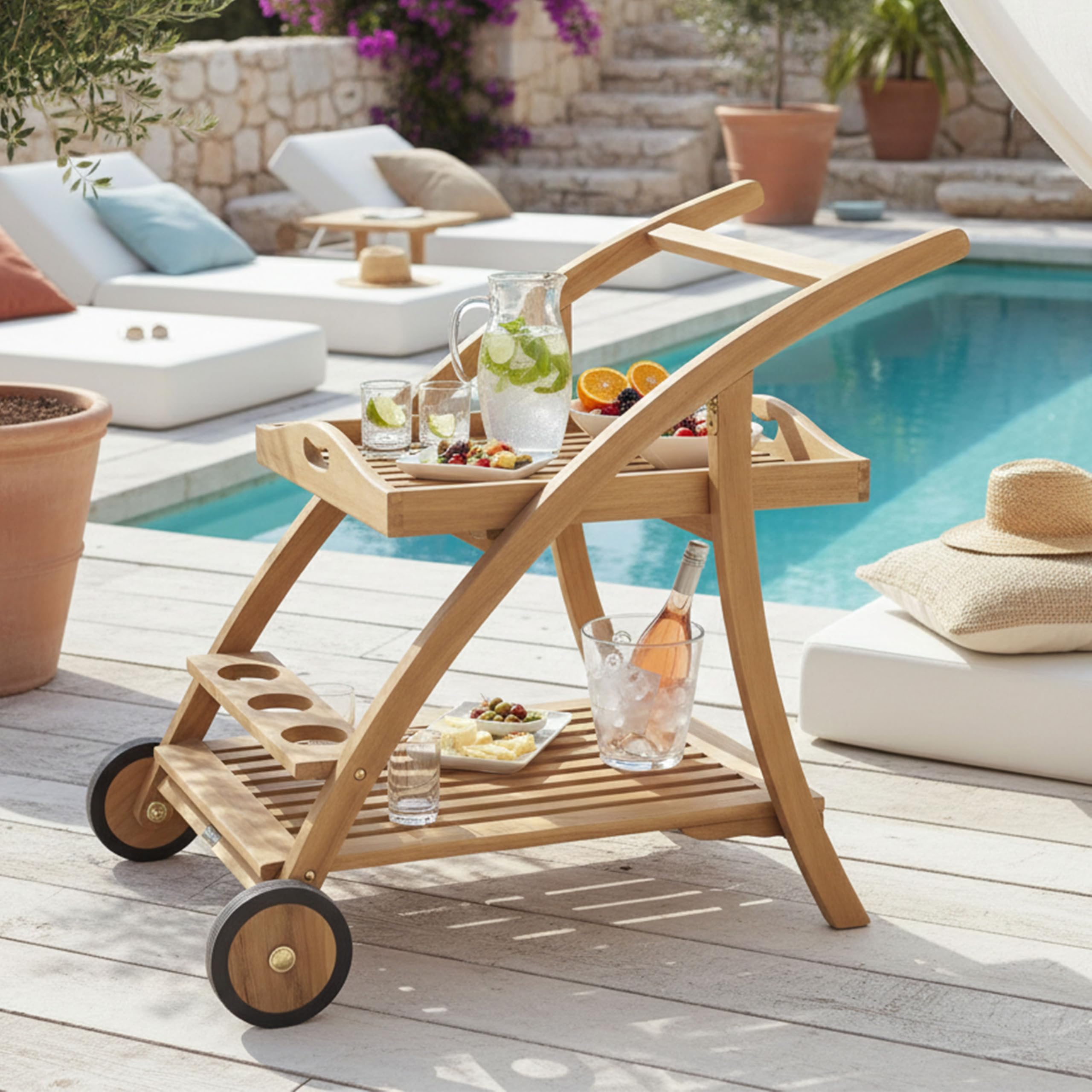 axi-adi-servierwagen-teak-rollen-tablett-flaschenhalter image 3