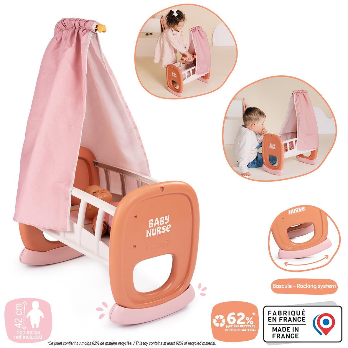 smoby-baby-nurse-puppenwiege-42-cm-mit-himmel image 2