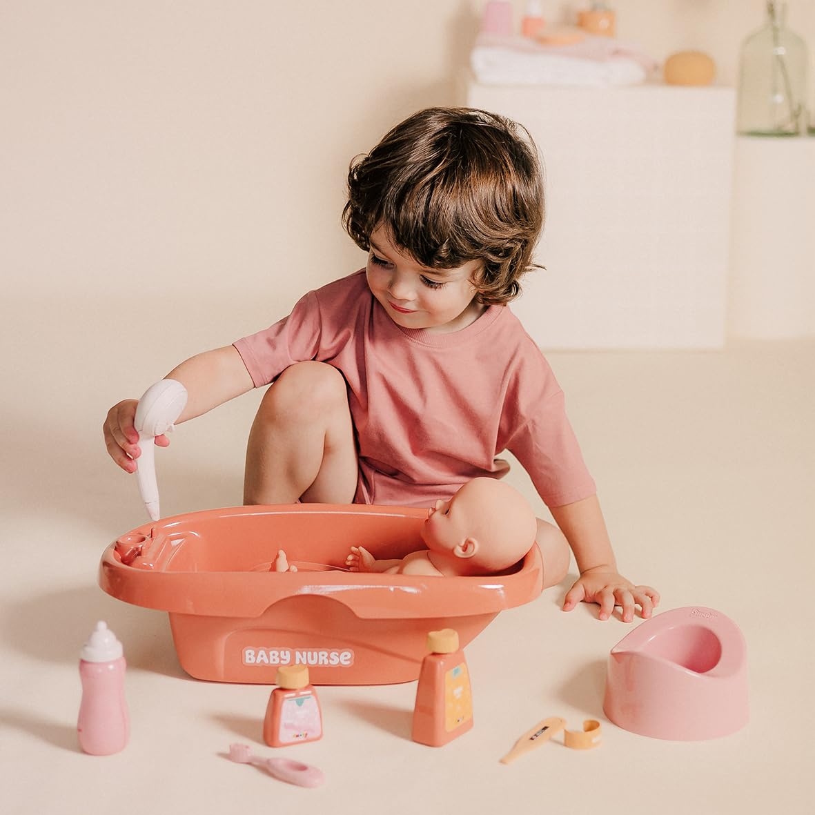 smoby-baby-nurse-puppen-badewanne-set-8-teilig-beige image 4