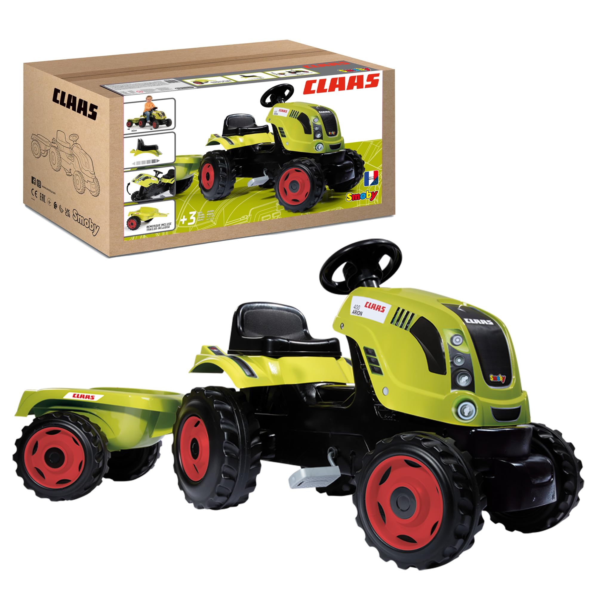 smoby-claas-arion-400-trettraktor-xl-gr-n-mit-anh-nger image 1