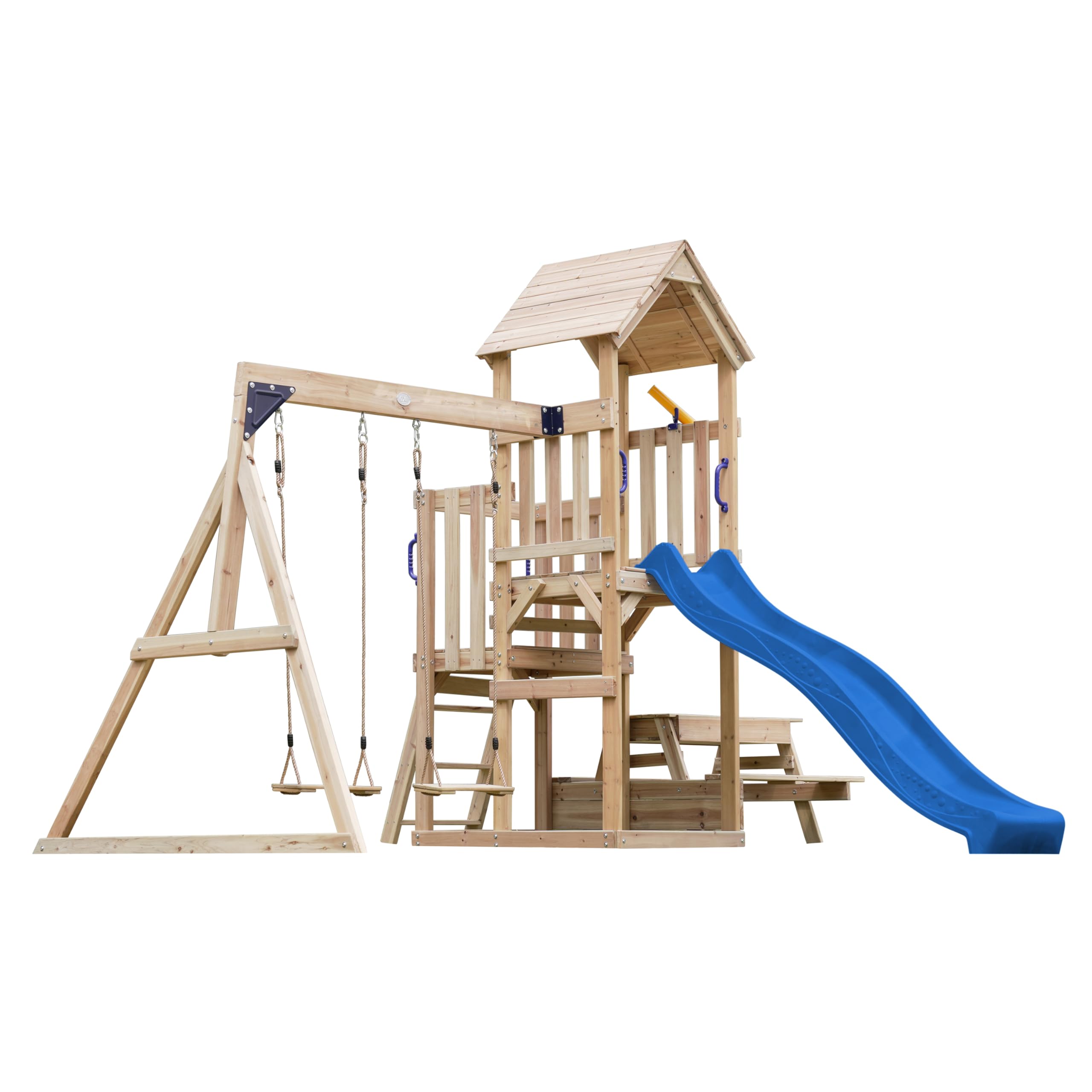 axi-mette-spielturm-holz-blau-mit-picknicktisch-rutsche image 1
