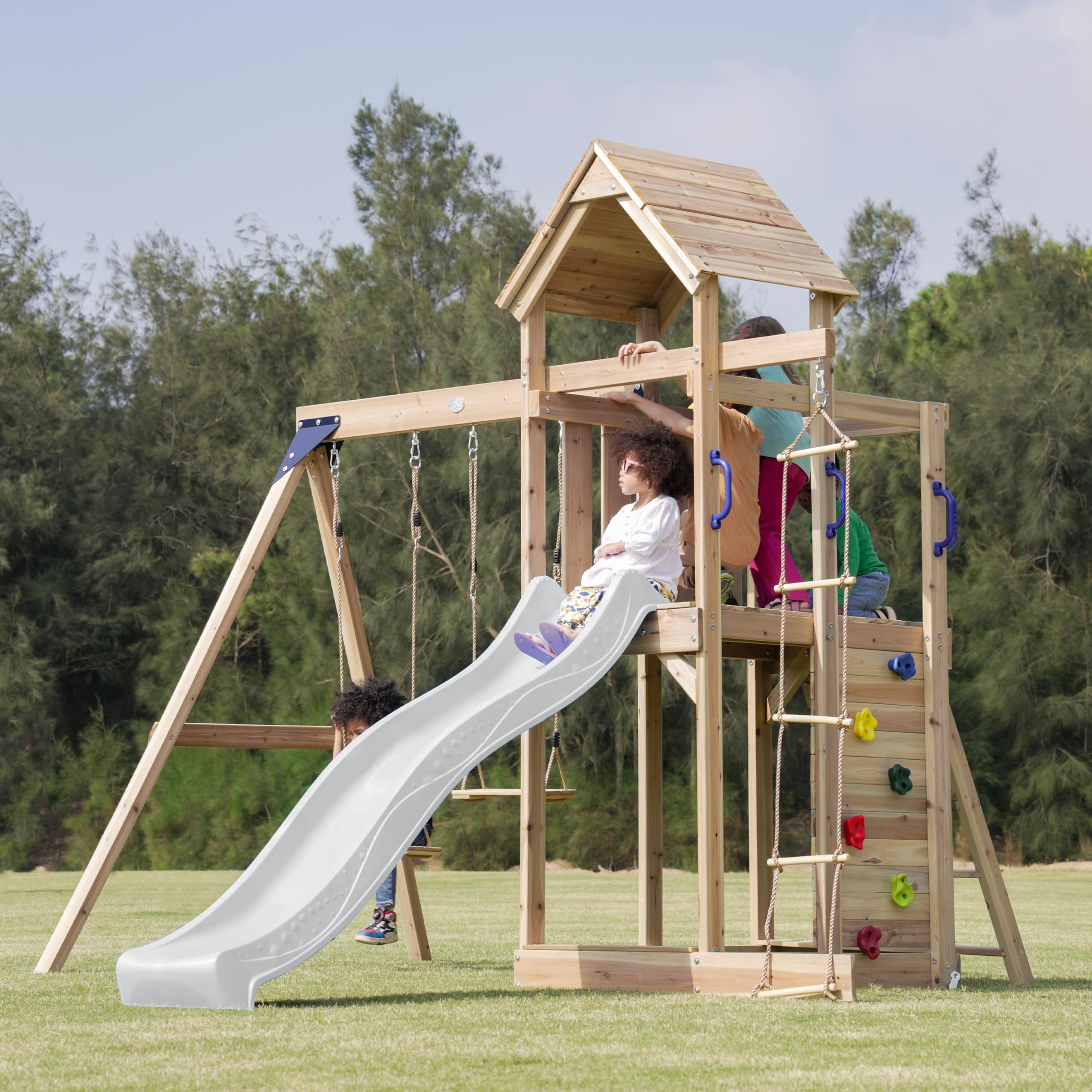 axi-moos-spielturm-holz-wei-mit-rutsche-schaukel image 3