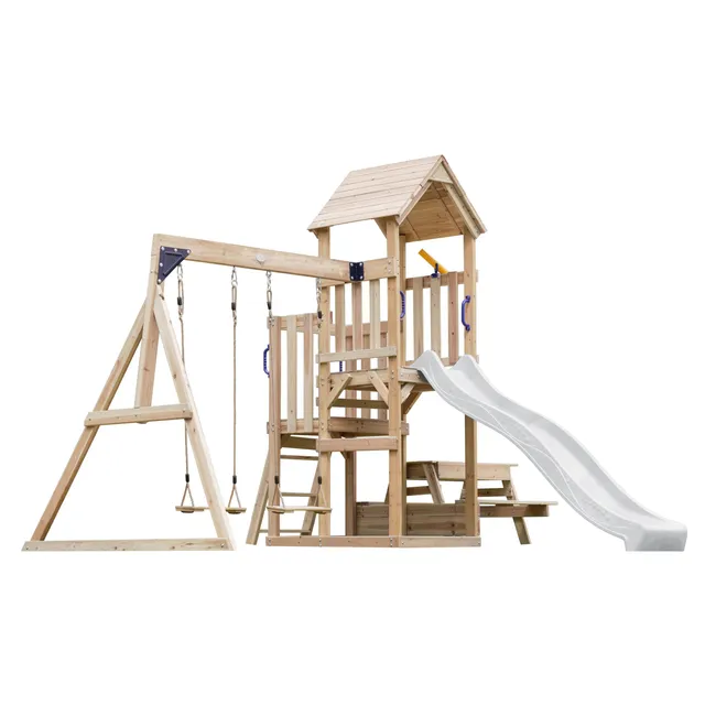 axi-mette-spielturm-holz-wei-mit-picknicktisch-rutsche image 1