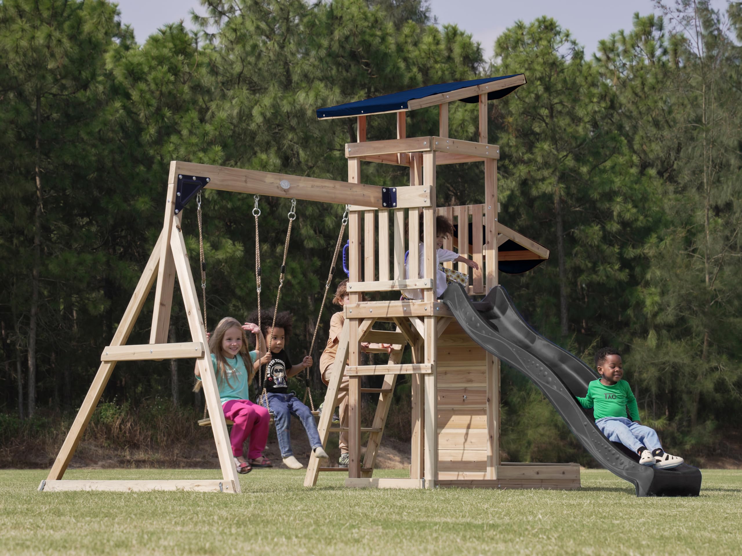 axi-malik-spielturm-holz-grau-mit-rutsche-und-schaukel image 3