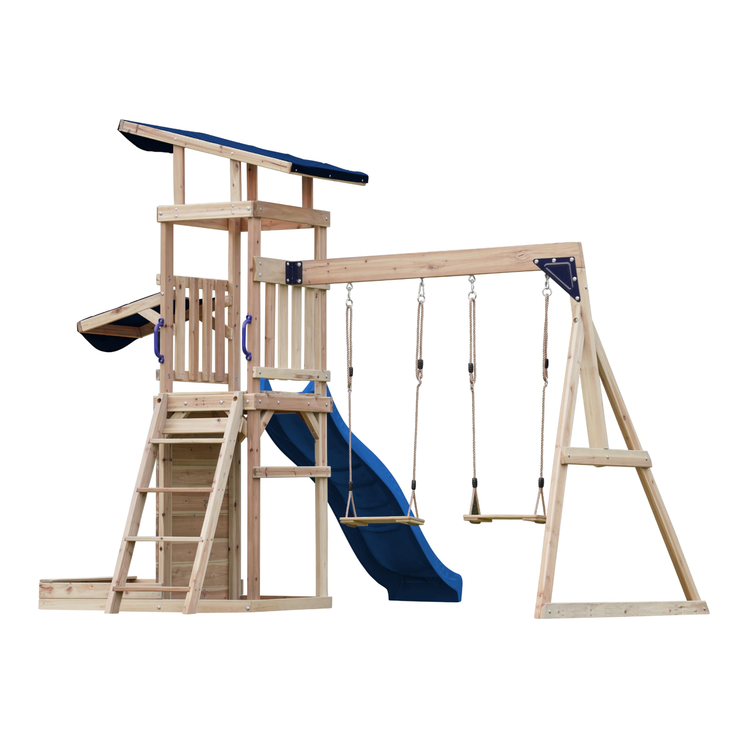 axi-malik-spielturm-holz-blau-mit-rutsche-und-schaukel image 6