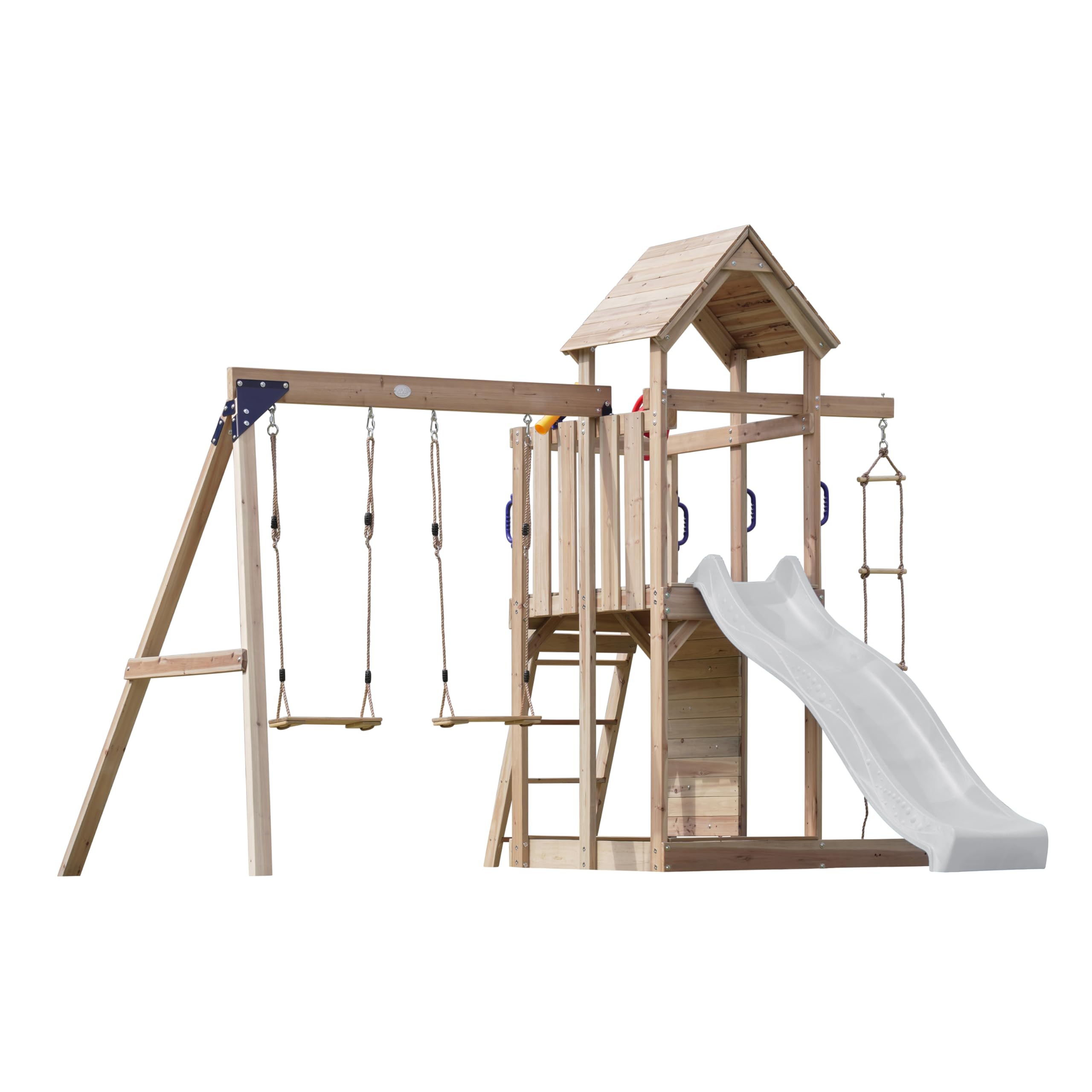 axi-moos-spielturm-holz-wei-mit-rutsche-schaukel image 2