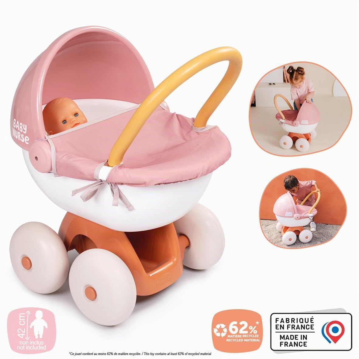 smoby-baby-nurse-puppenwagen-rosa-f-r-42-cm-puppen-leise-r-der image 2