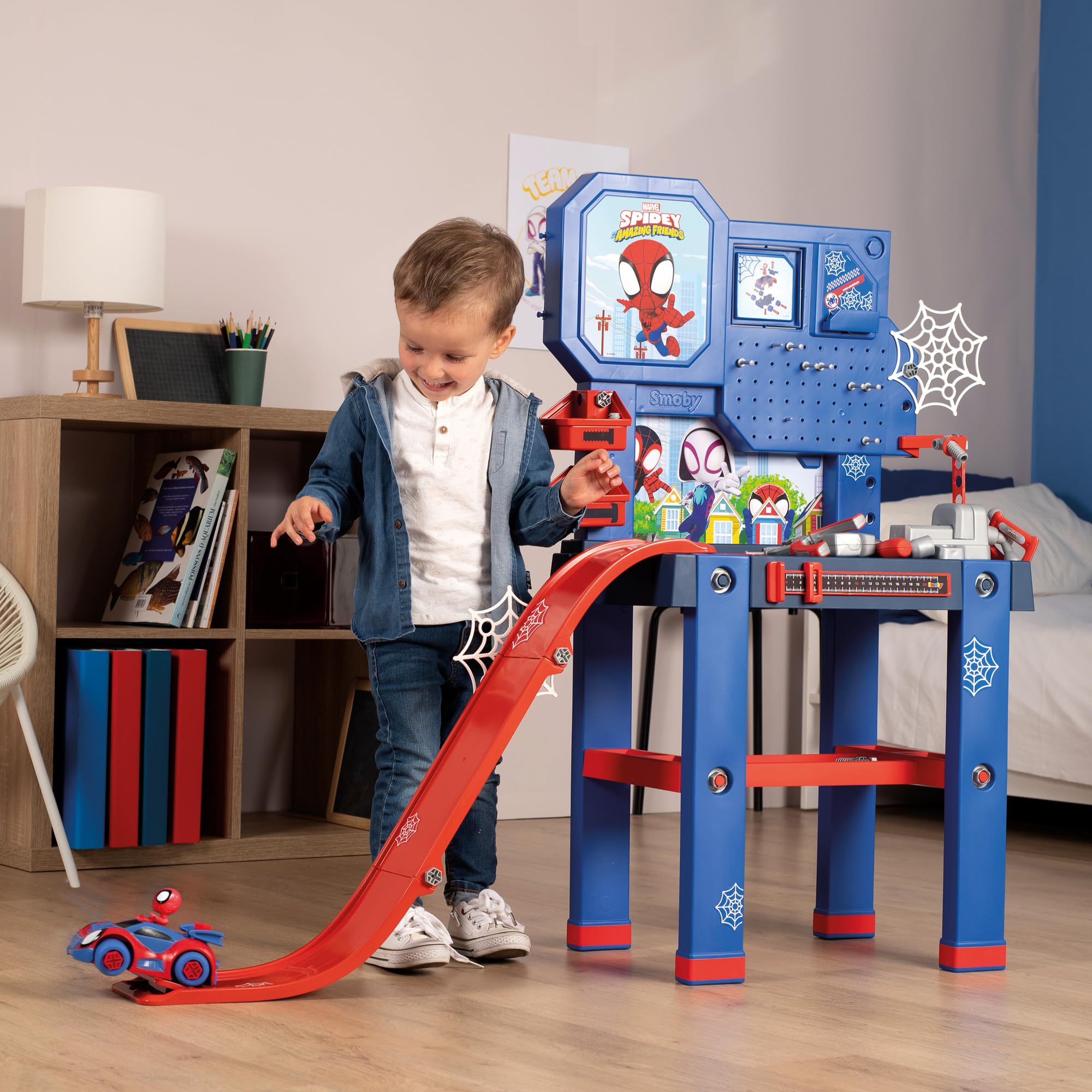 smoby-spidey-werkbank-spielwerkbank-mit-sprungschanze-60-teile image 5