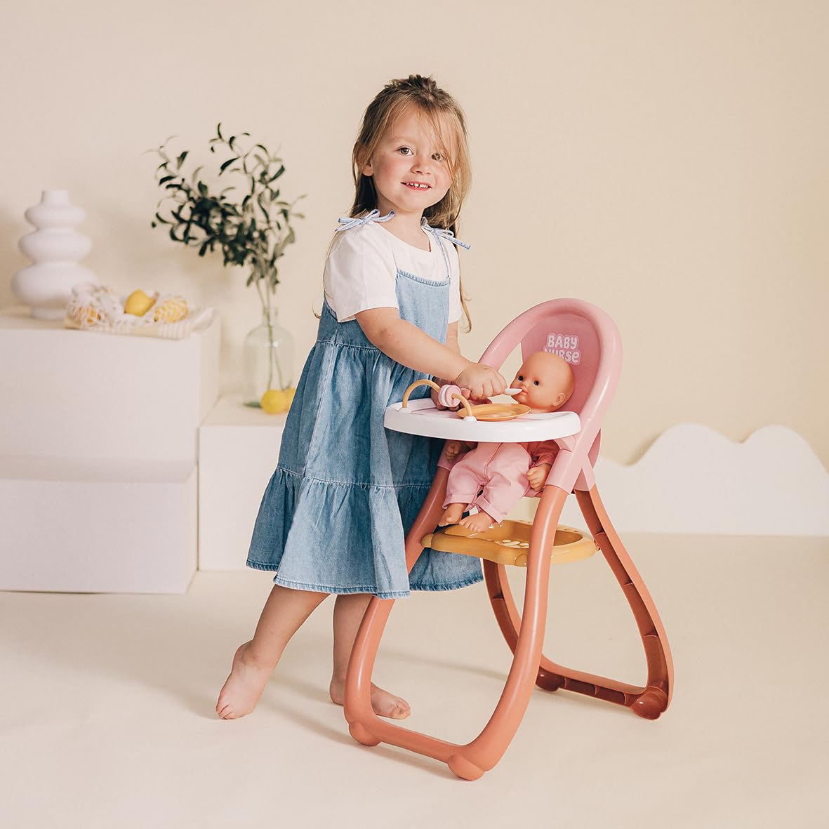 smoby-baby-nurse-puppen-hochstuhl-rosa-mit-teller-und-l-ffel image 5