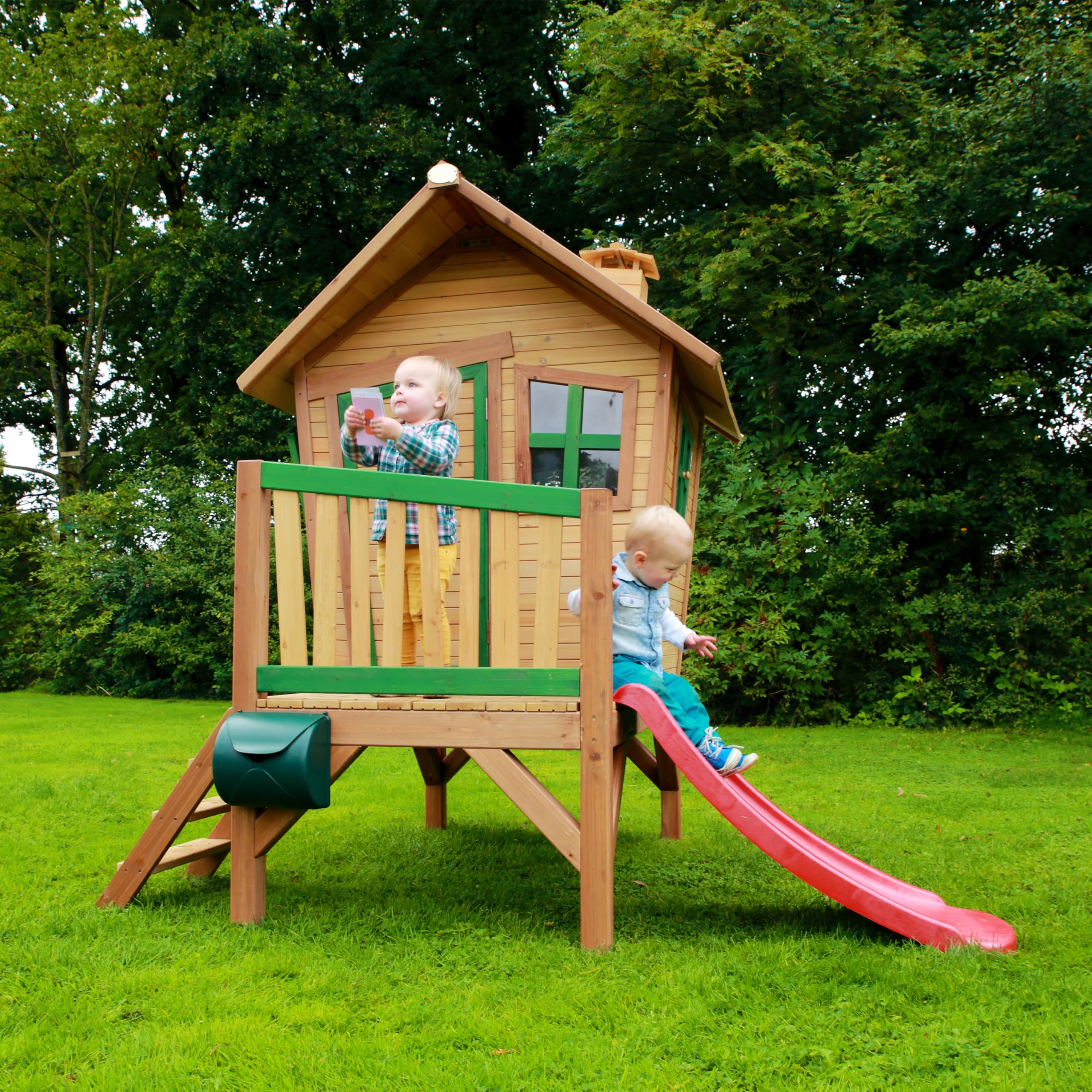 axi-robin-spielhaus-holz-rote-rutsche-stelzenhaus-braun-gr-n image 3