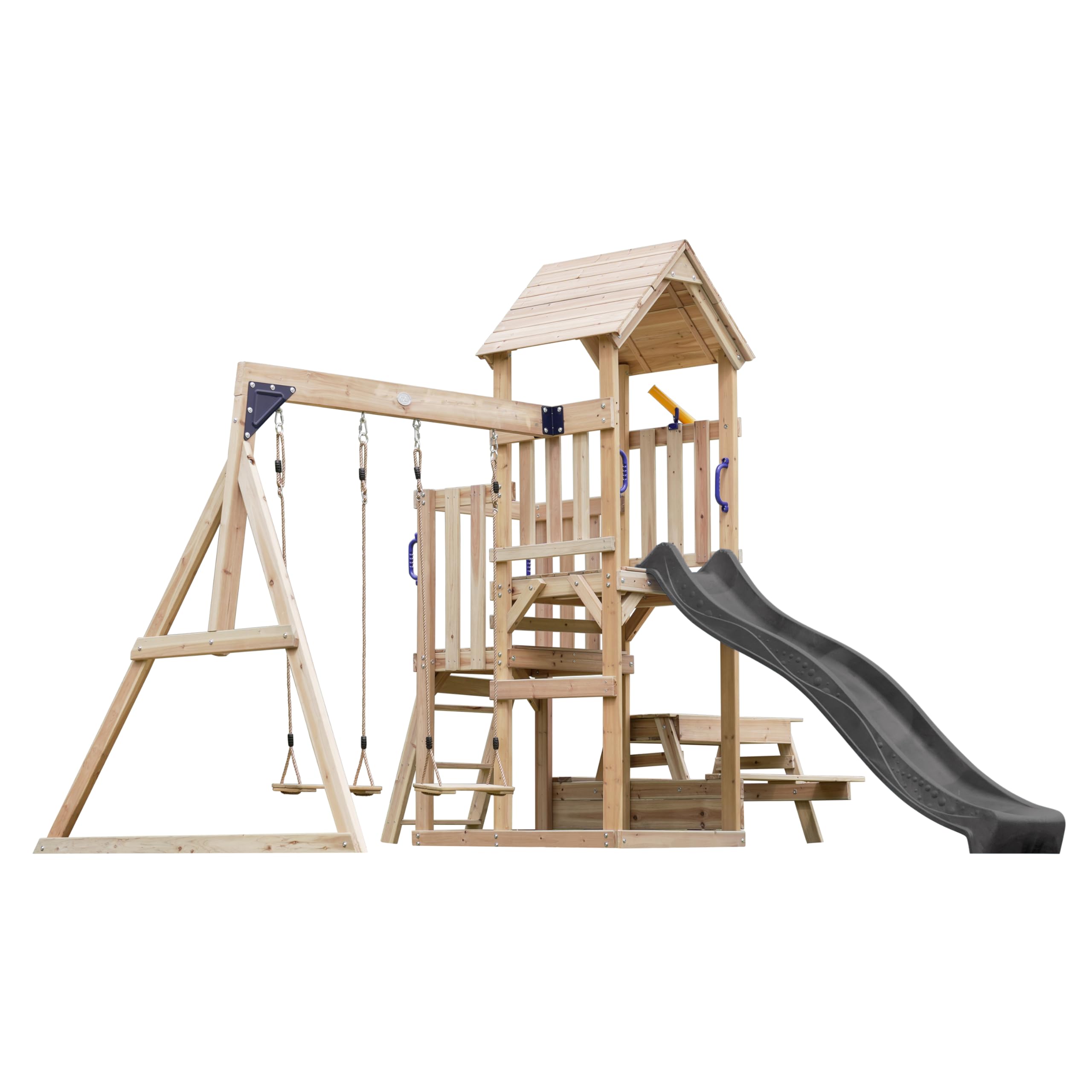 axi-mette-spielturm-holz-grau-mit-picknicktisch-rutsche image 1