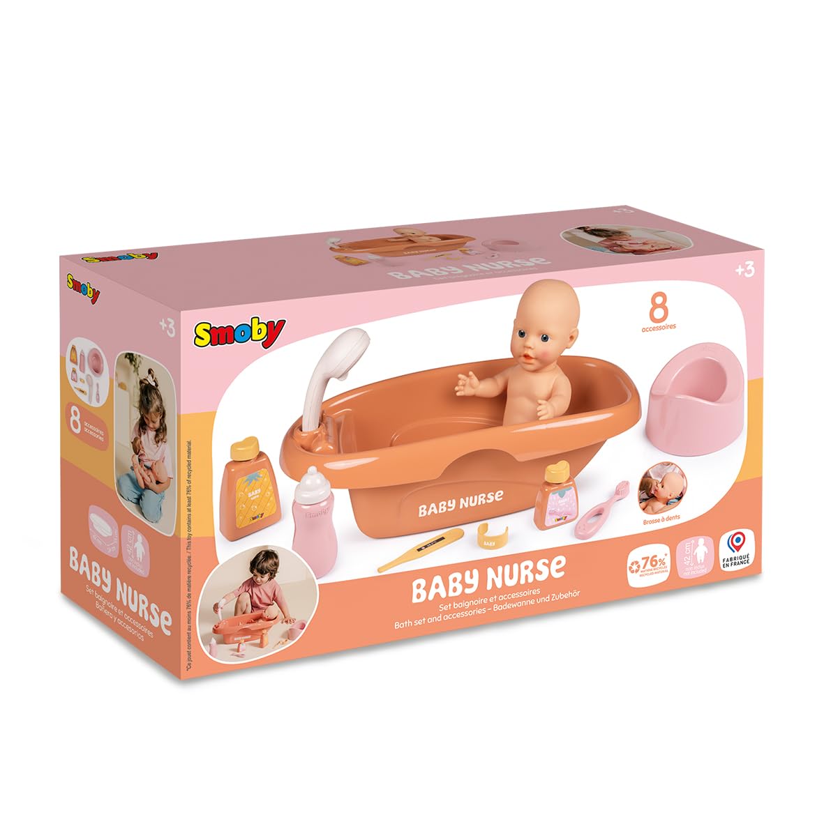 smoby-baby-nurse-puppen-badewanne-set-8-teilig-beige image 7