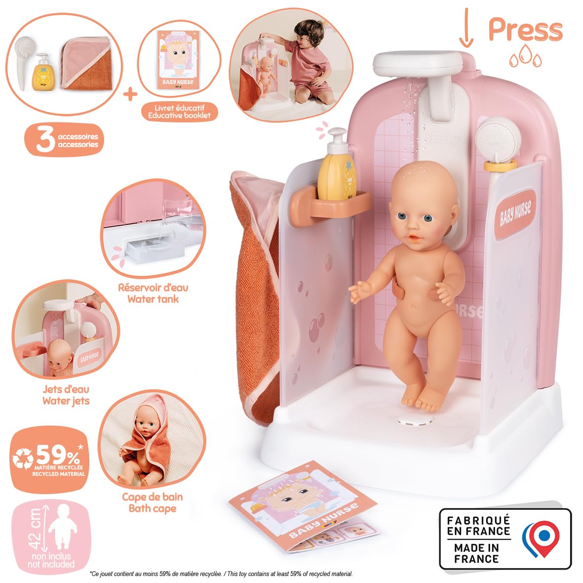 smoby-baby-nurse-puppen-dusche-puppendusche-rosa-ab-3-jahre image 2