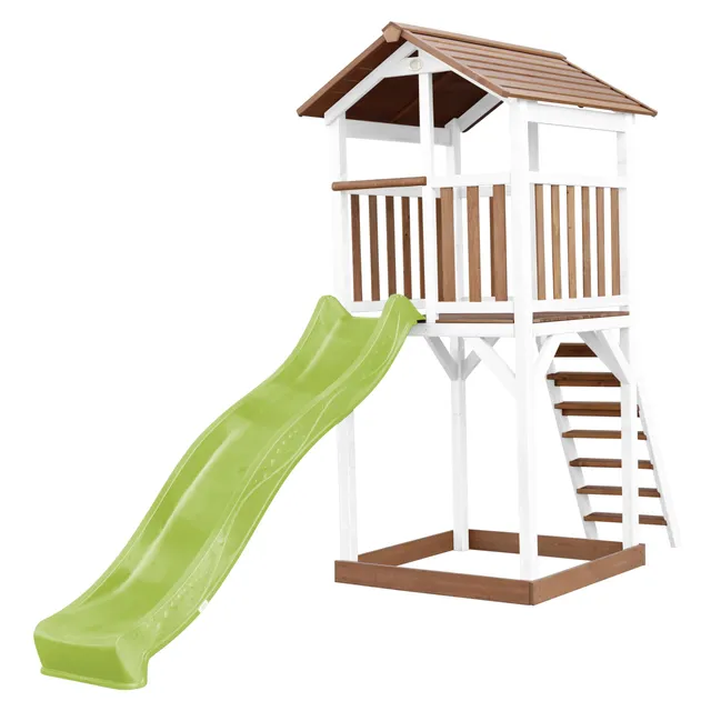 axi-beach-tower-spielturm-holz-braun-wei-rutsche-gr-n-sandkasten image 1