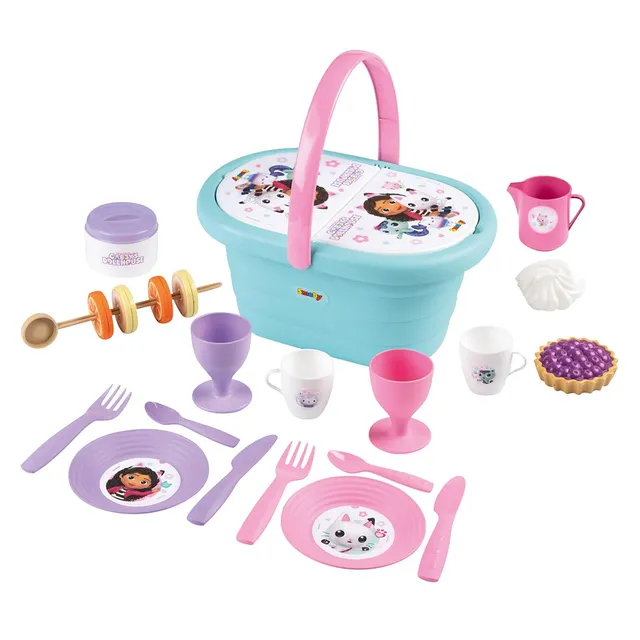 smoby-gabby-s-dollhouse-picknick-korb-teeservice-21-teile-blau image 1