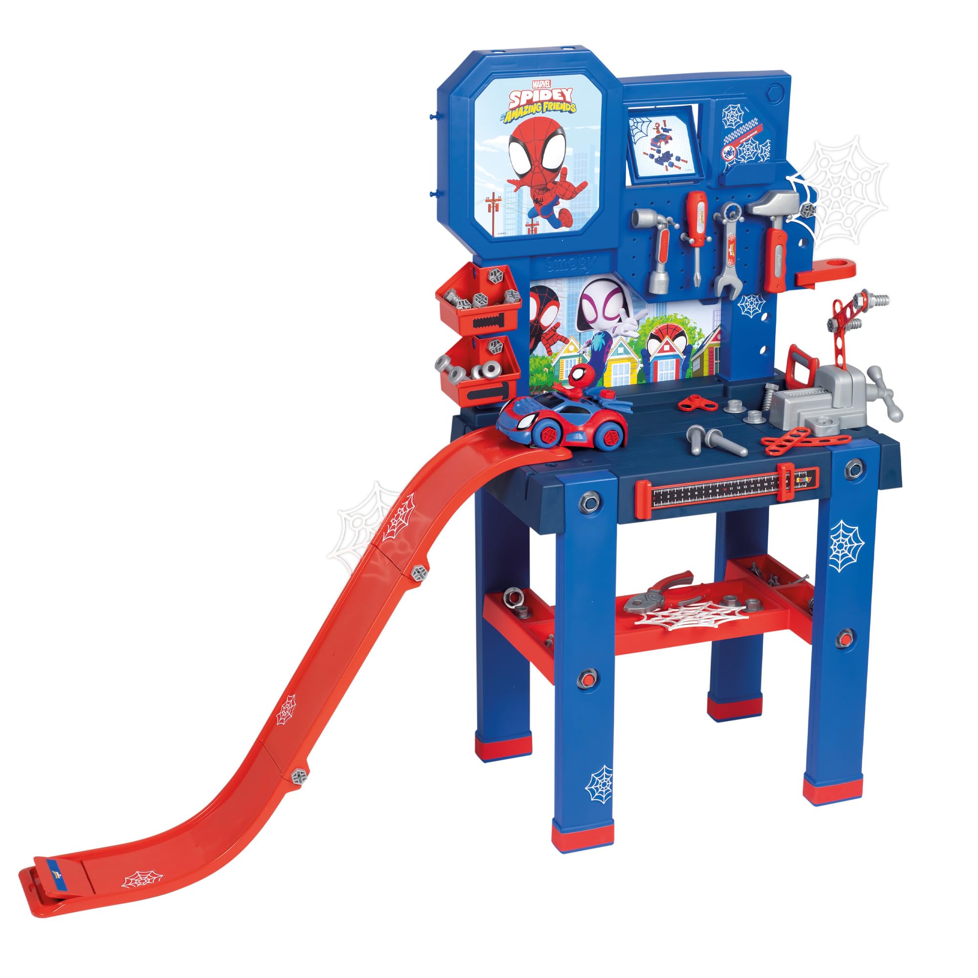 smoby-spidey-werkbank-spielwerkbank-mit-sprungschanze-60-teile image 1