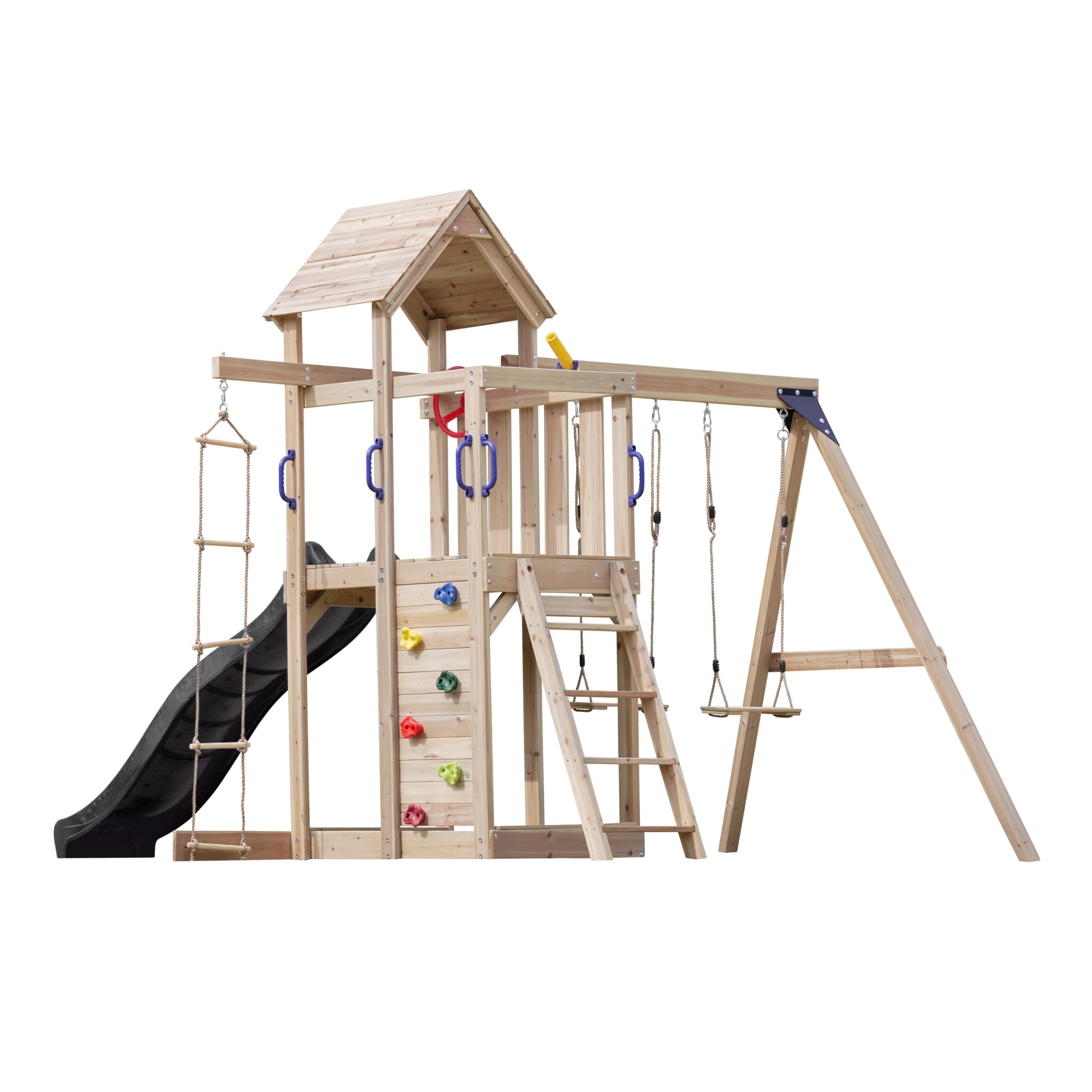 axi-moos-spielturm-holz-graue-rutsche-doppelschaukel-sandkasten image 6