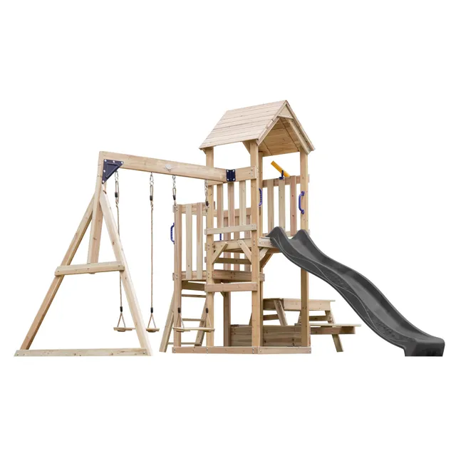 axi-mette-spielturm-holz-grau-mit-picknicktisch-rutsche image 1