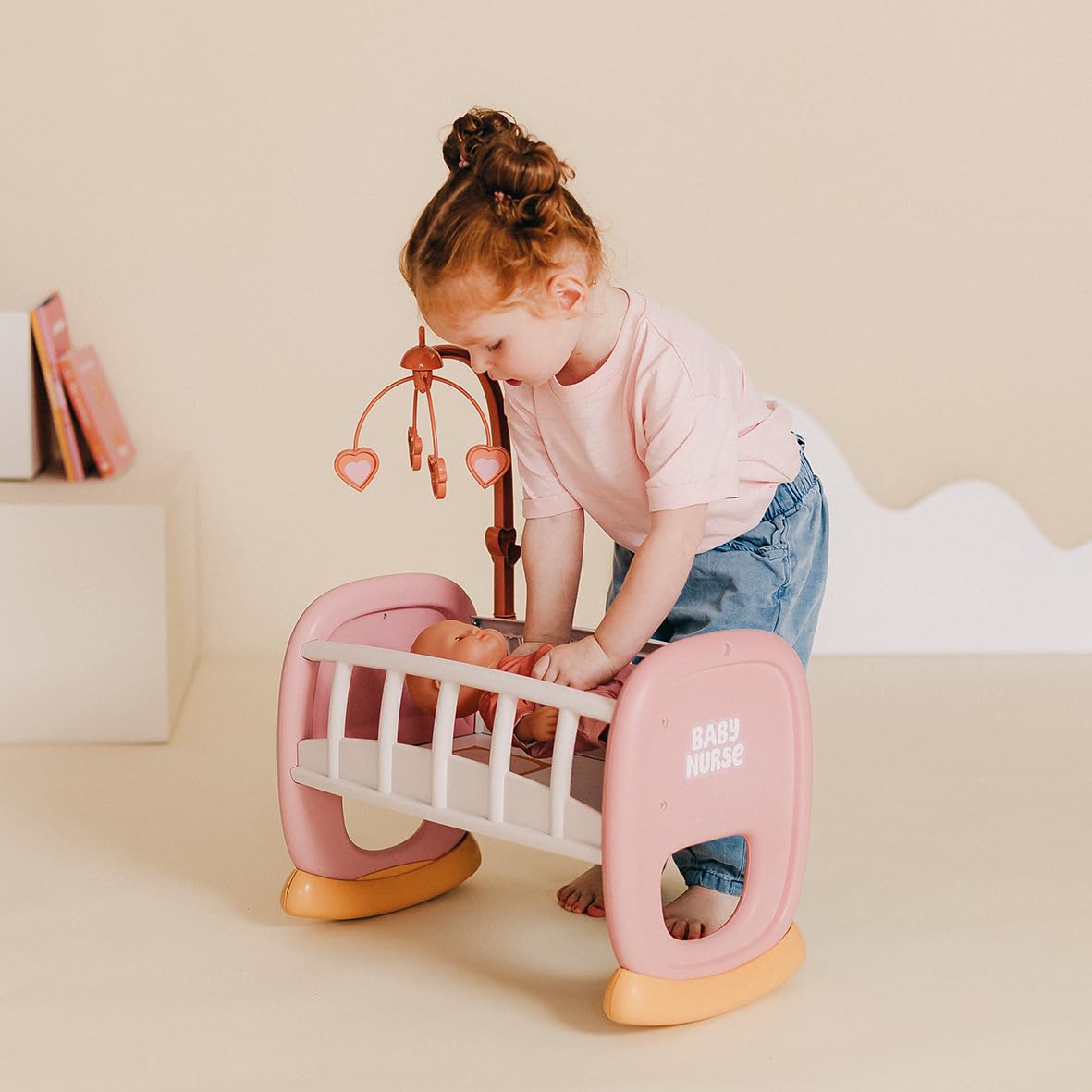 smoby-baby-nurse-puppenwiege-mit-mobile-rosa-bis-42-cm image 4